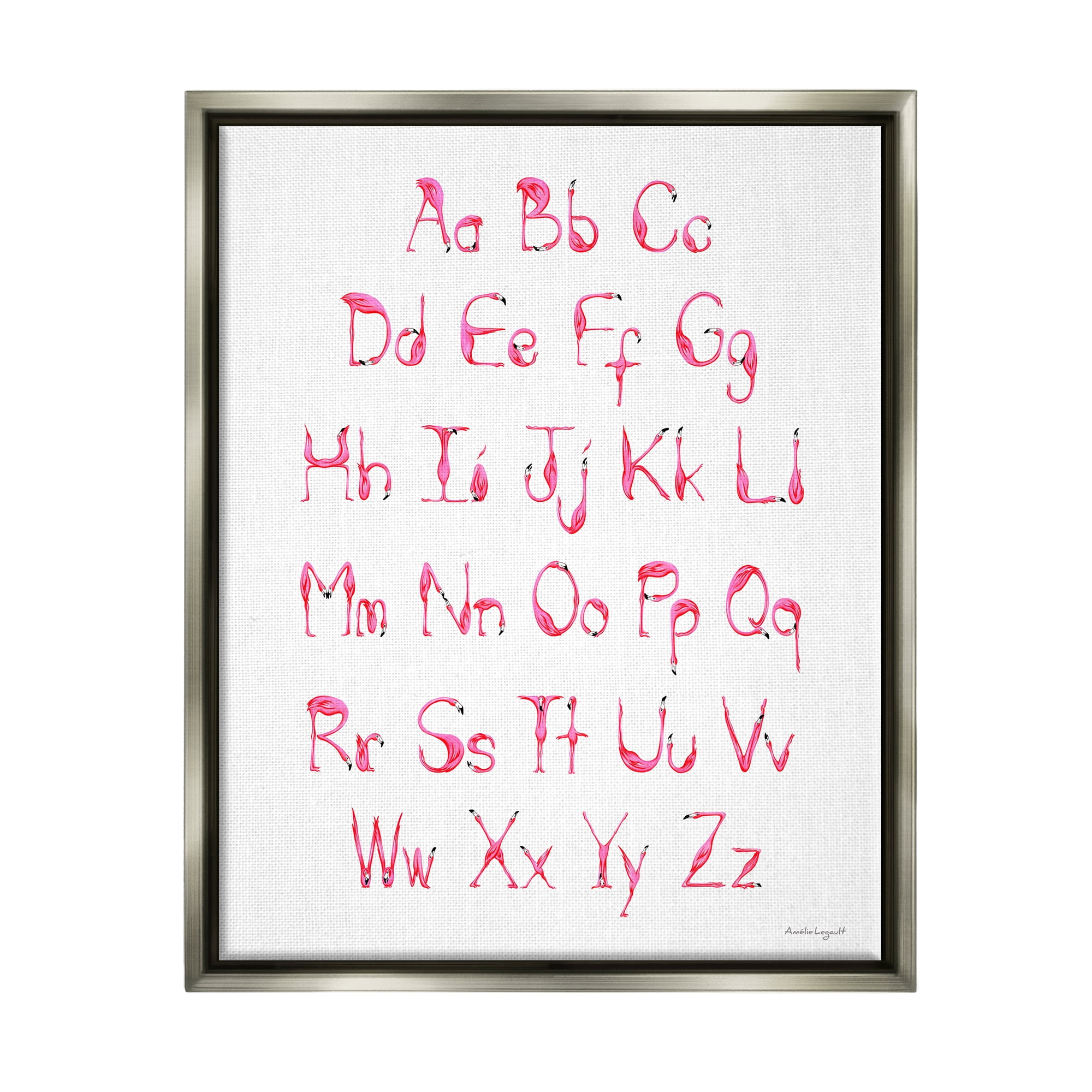 Stupell Industries Flamingo Shaped Letters Alphabet Pink Typography Design Graphic Art Luster Gray Floating Framed Canvas Print Wall Art, Design by Amelie Legault
