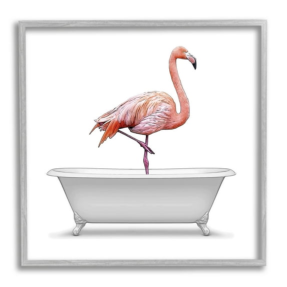 Stupell Industries Flamingo Standing Antique Bathroom Tub Graphic Art Gray Framed Art Print Wall Art, Design by Annalisa Latella