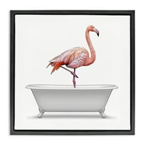 Stupell Industries Flamingo Standing Antique Bathtub Animals & Insects Painting Black Floater Framed Canvas Art Print Wall Art, 18 x 18