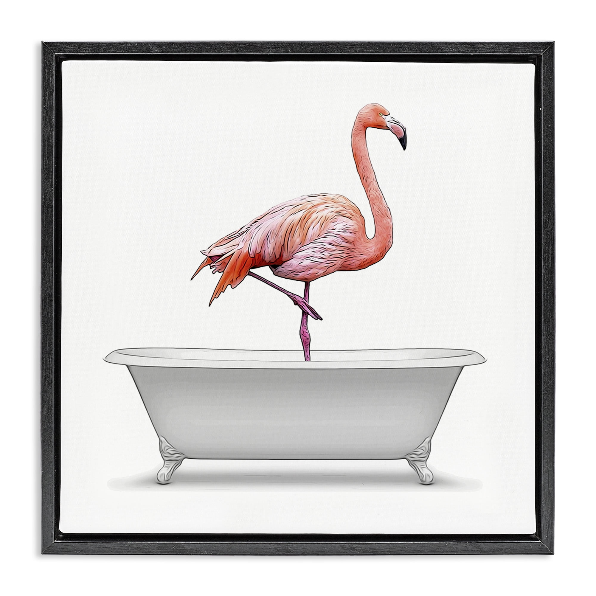 Stupell Industries Flamingo Standing Antique Bathtub Animals & Insects Painting Black Floater Framed Canvas Art Print Wall Art, 25 x 25
