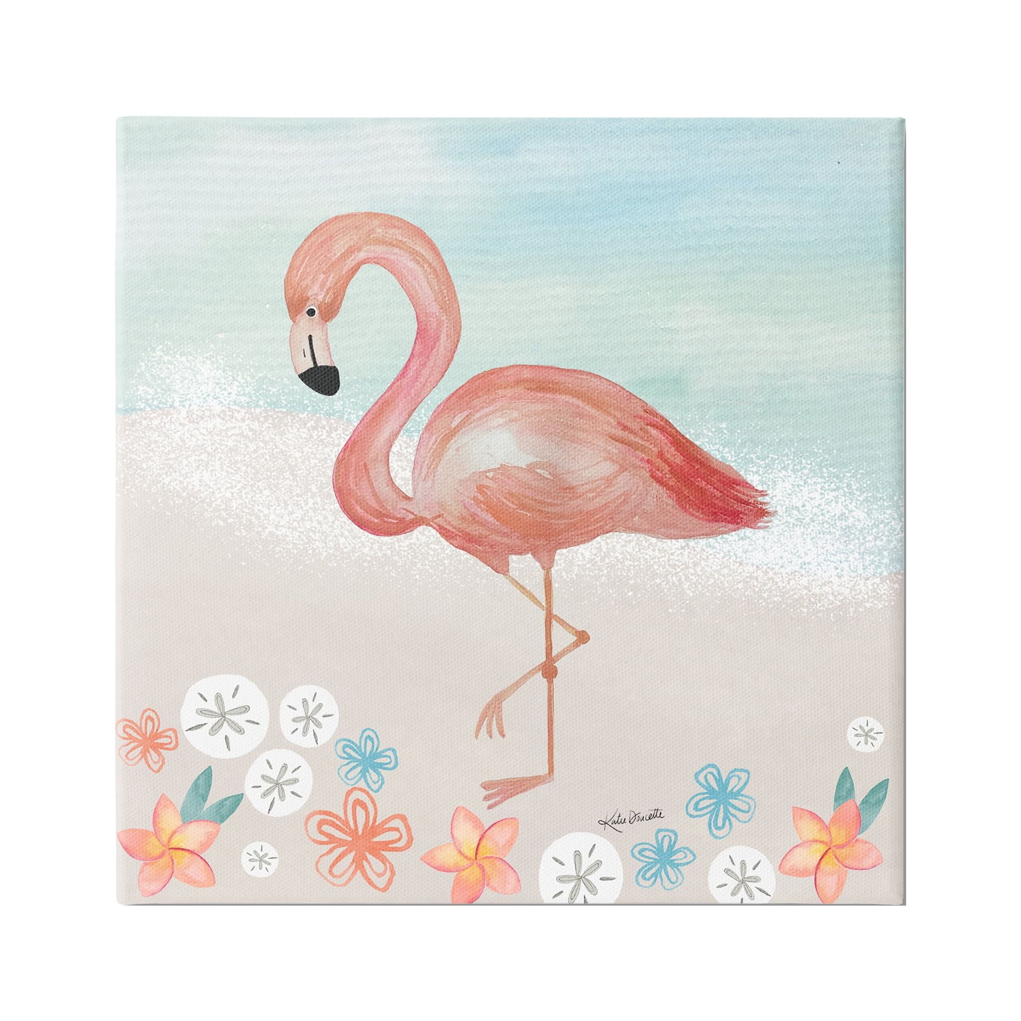 Stupell Industries Flamingo Standing Shoreline Various Sand Dollars Botanicals Painting Gallery Wrapped Canvas Print Wall Art, Design by Katie Doucette