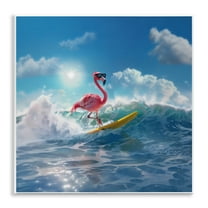 Stupell Industries Flamingo Surfing White Caps Nautical & Beach Painting Unframed Art Print Wall Art, 12 x 12