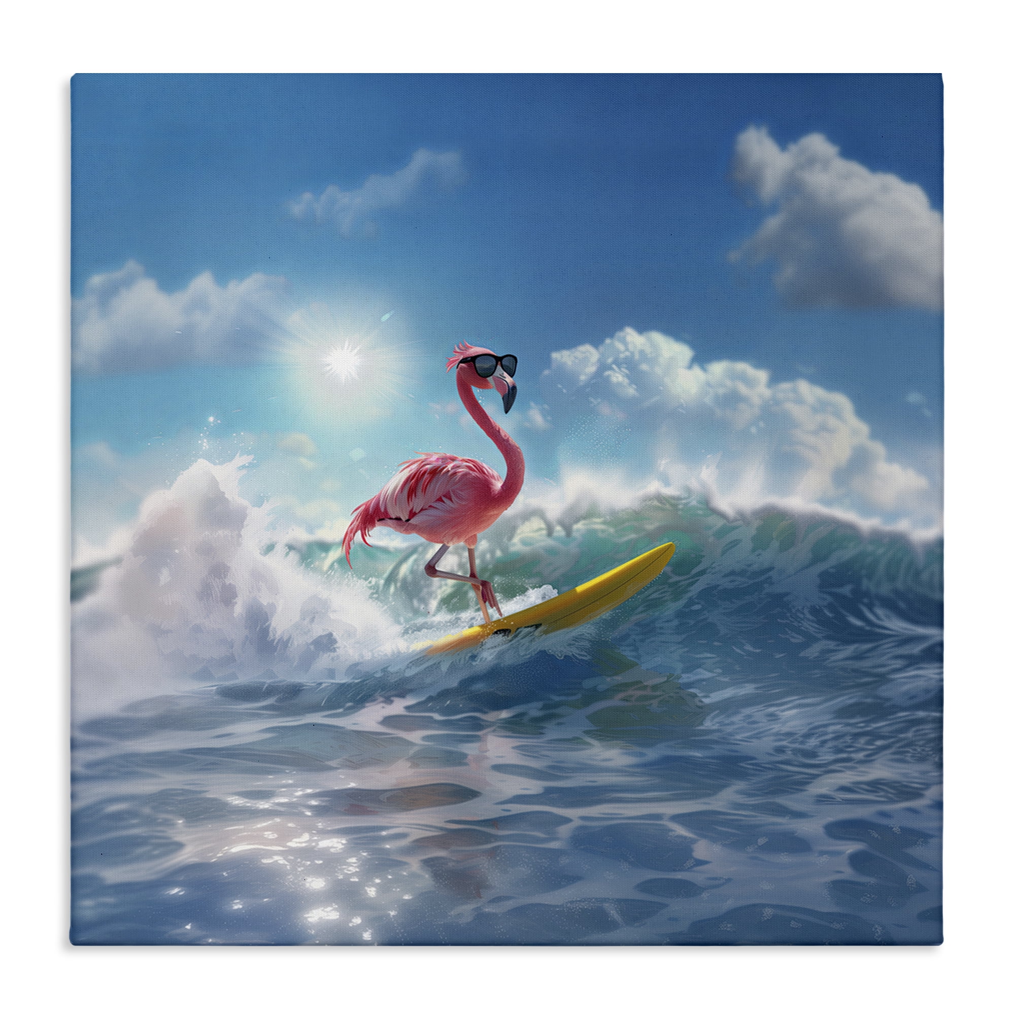 Stupell Industries Flamingo Surfing White Caps Nautical & Beach Painting Wrapped Canvas Art Print Wall Art, 36 x 36
