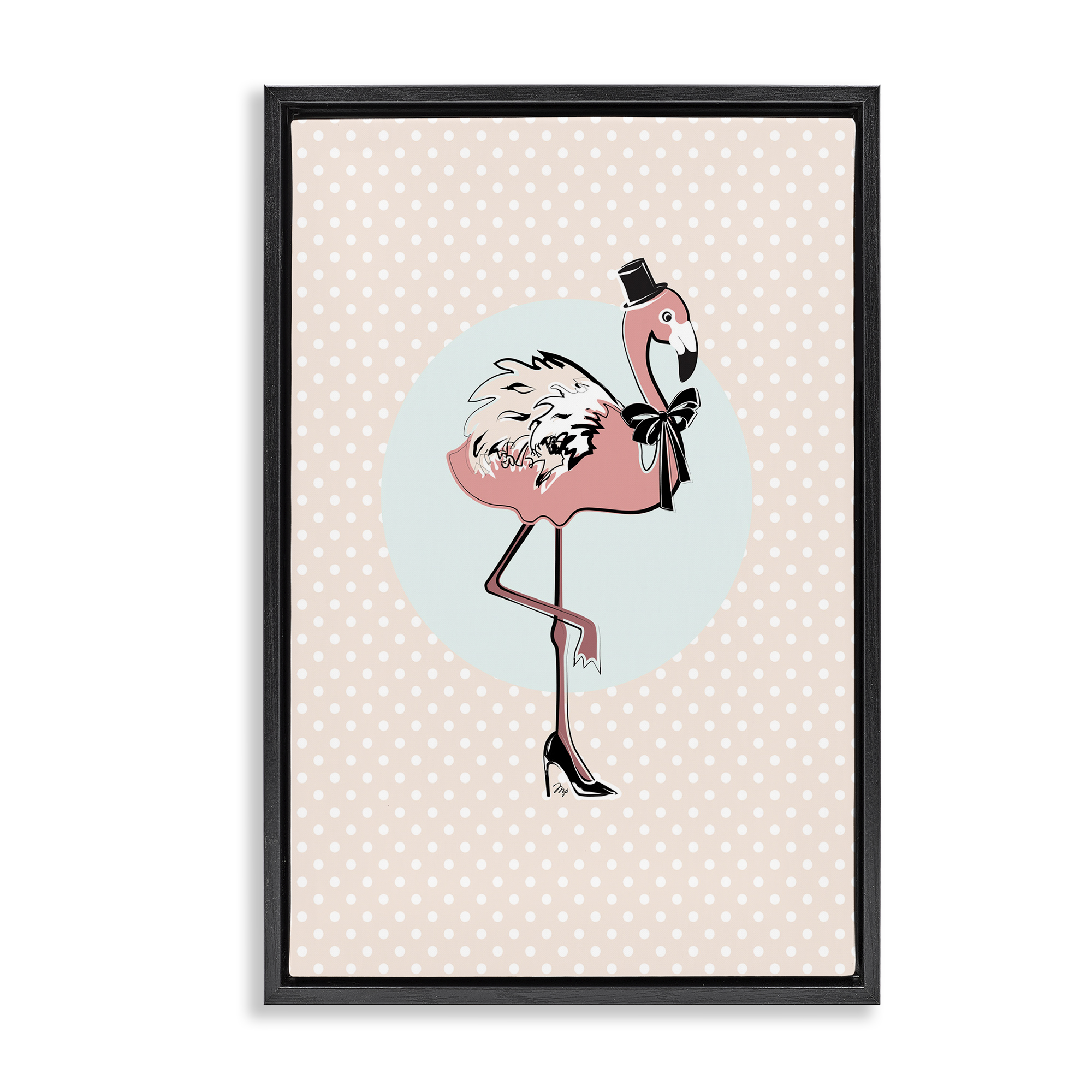 Stupell Industries Flamingo & Top Hat Novelty Painting Black Floater Framed Art Print Wall Art, 21 x 31