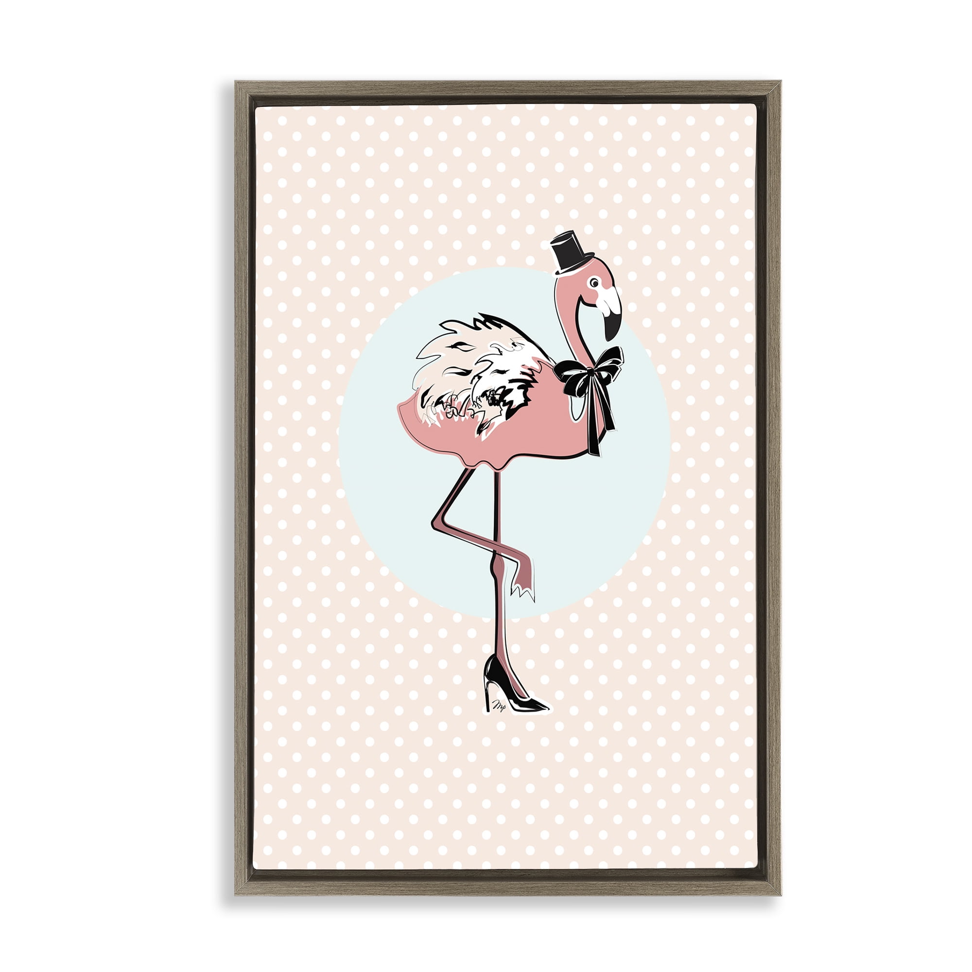 Stupell Industries Flamingo & Top Hat Novelty Painting Brown Floater Framed Art Print Wall Art, 21 x 31