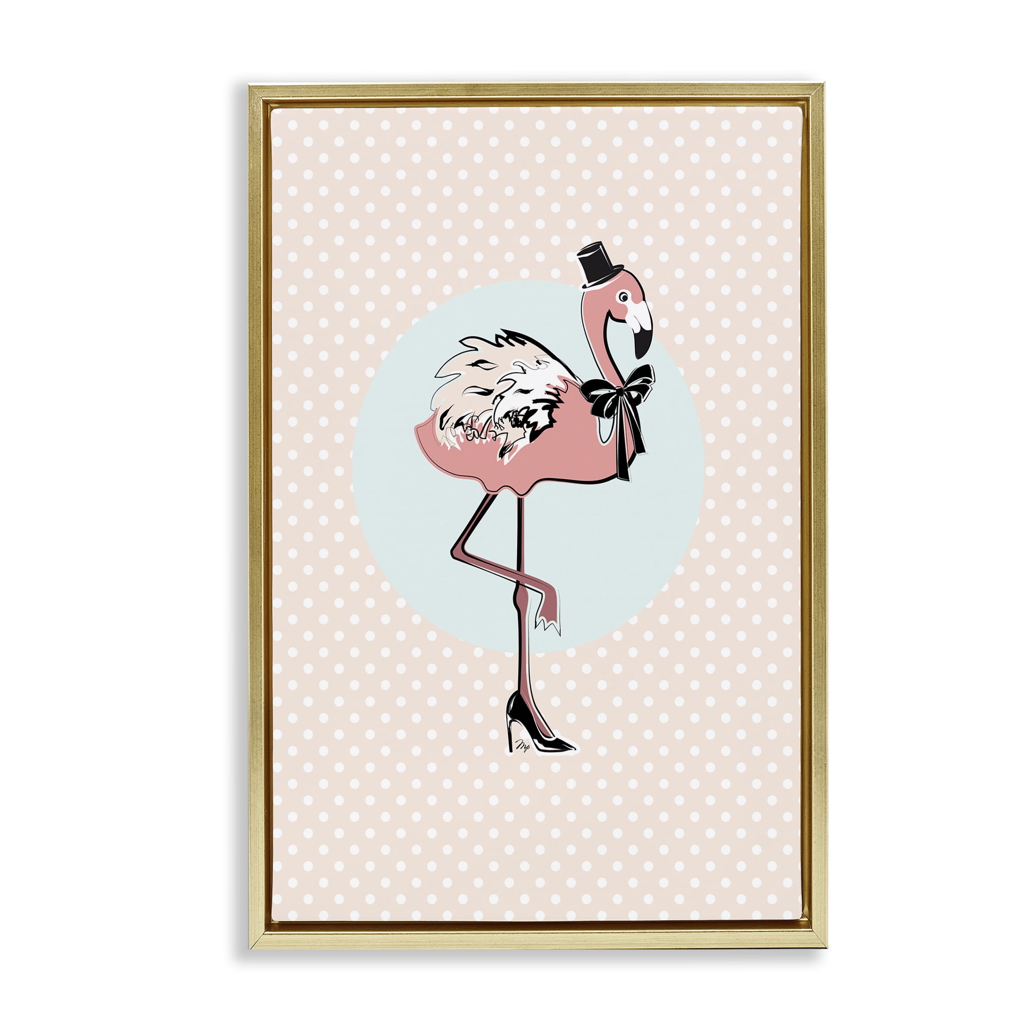 Stupell Industries Flamingo & Top Hat Novelty Painting Gold Floater Framed Art Print Wall Art, 17 x 25
