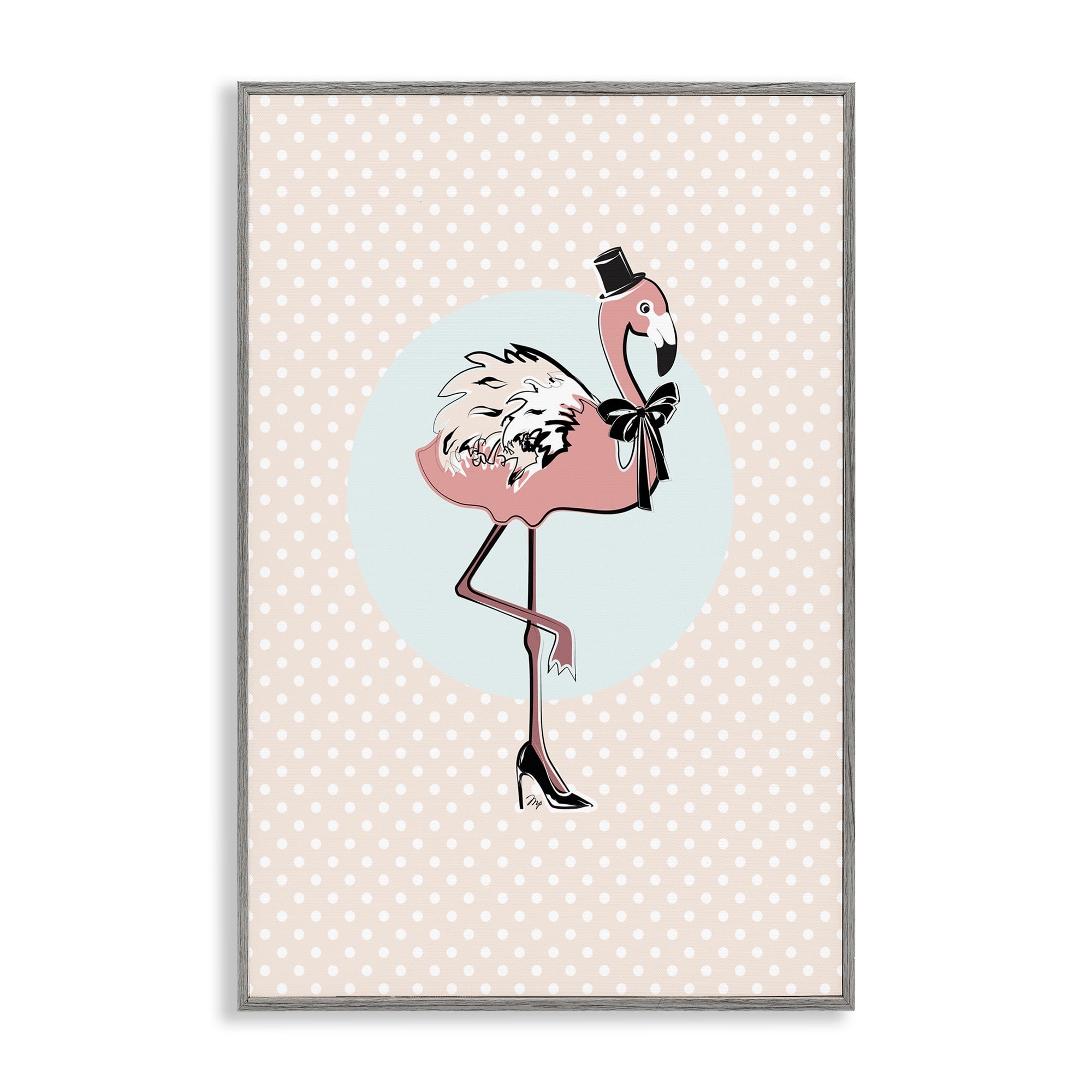 Stupell Industries Flamingo & Top Hat Novelty Painting Gray Framed Art Print Wall Art, 20 x 30
