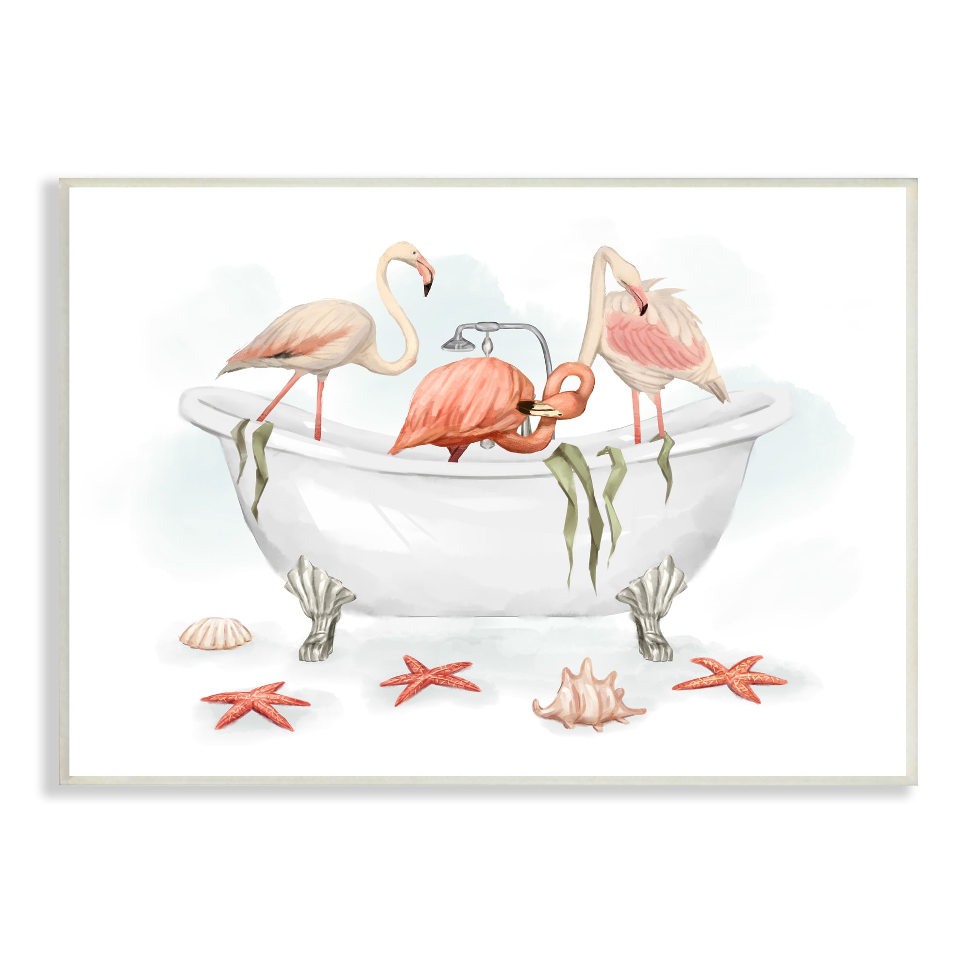 Stupell Industries Flamingo Trio in Nautical Tub Seaside Bathroom, 13 x 19, Designed by Ziwei Li