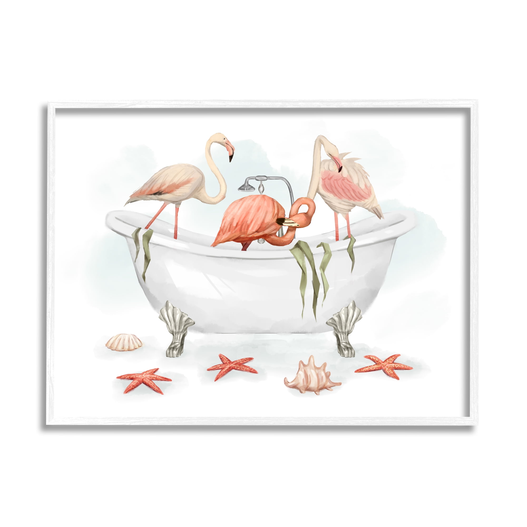 Stupell Industries Flamingo Trio in Nautical Tub Seaside Bathroom, 16 x 20, Designed by Ziwei Li