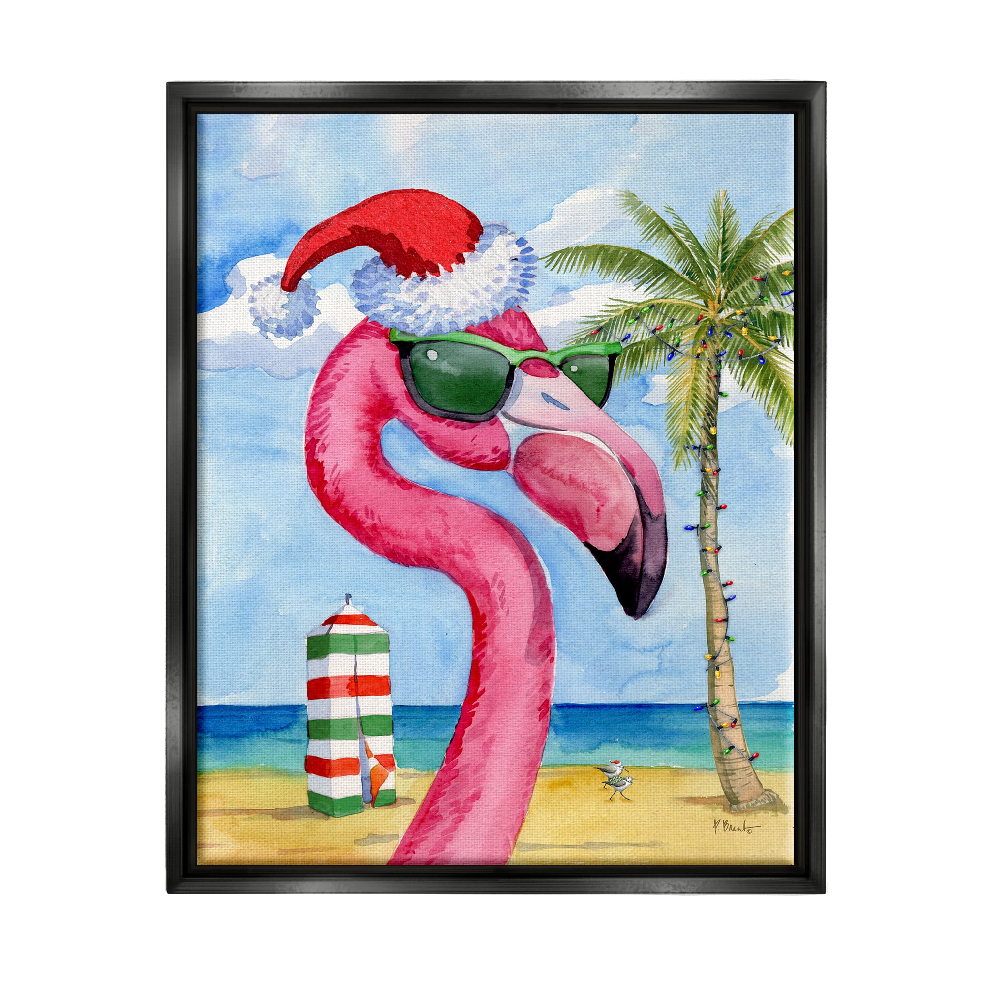 Stupell Industries Flamingo Tropical Christmas Holiday Painting Black Floater Framed Art Print Wall Art, 25 x 31