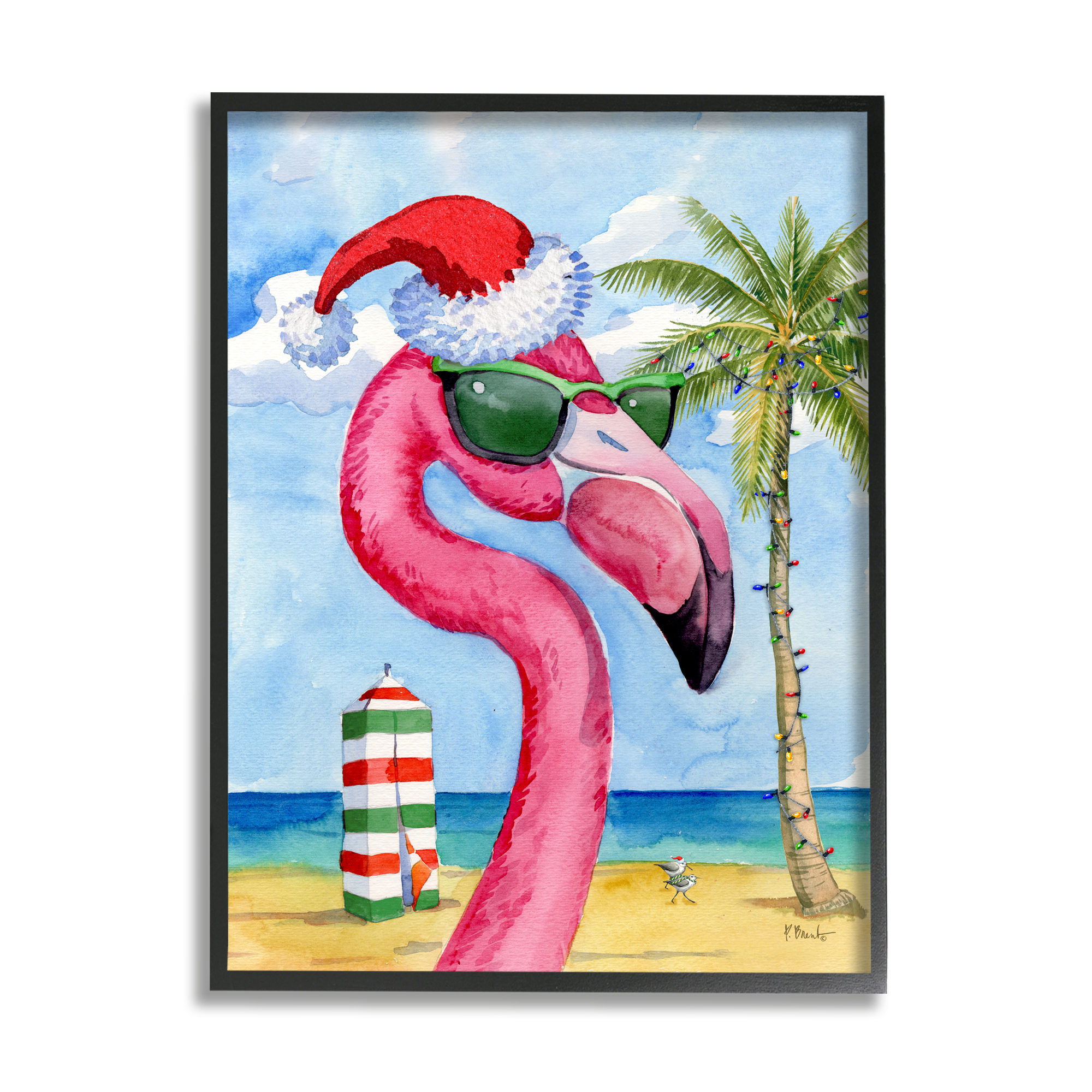 Stupell Industries Flamingo Tropical Christmas Holiday Painting Black Framed Art Print Wall Art, 24 x 30