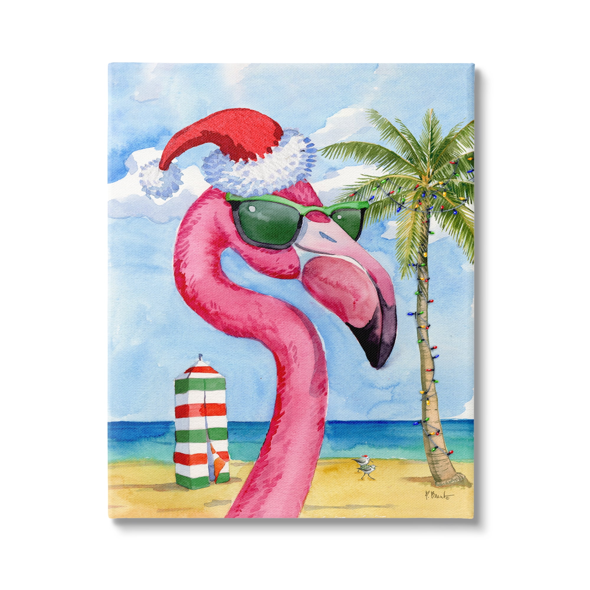 Stupell Industries Flamingo Tropical Christmas Holiday Painting Gallery Wrapped Canvas Print Wall Art, 30 x 40