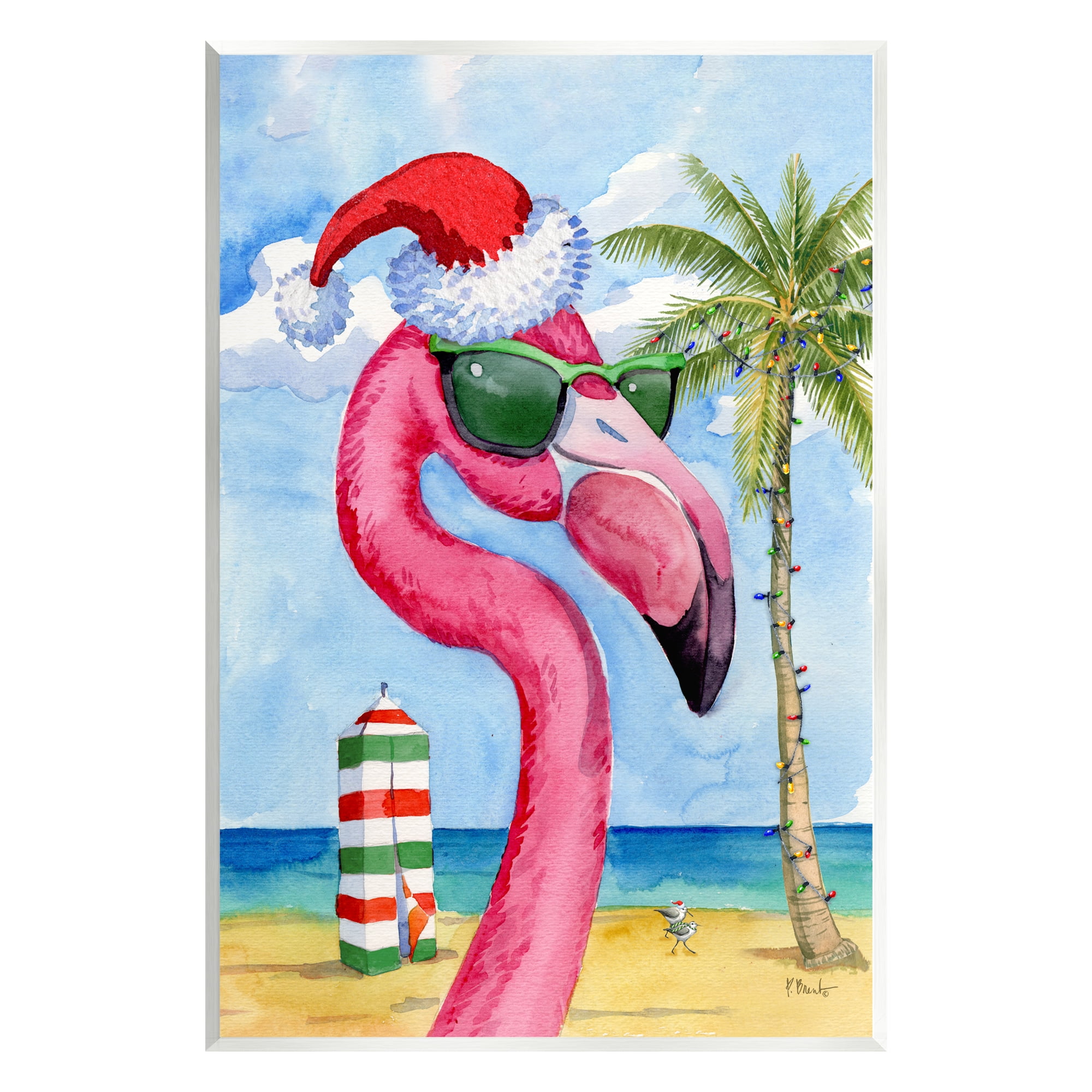 Stupell Industries Flamingo Tropical Christmas Holiday Painting Unframed Art Print Wall Art, 10 x 15