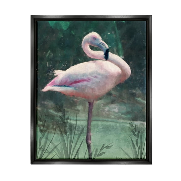 Stupell Industries Flamingo Tropical Jungle Pond Animals & Insects Painting Black Floater Framed Art Print Wall Art
