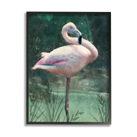 Stupell Industries Flamingo Tropical Jungle Pond Animals & Insects Painting Black Framed Art Print Wall Art