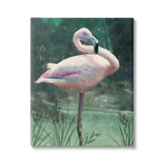 Stupell Industries Flamingo Tropical Jungle Pond Animals & Insects Painting Gallery Wrapped Canvas Print Wall Art