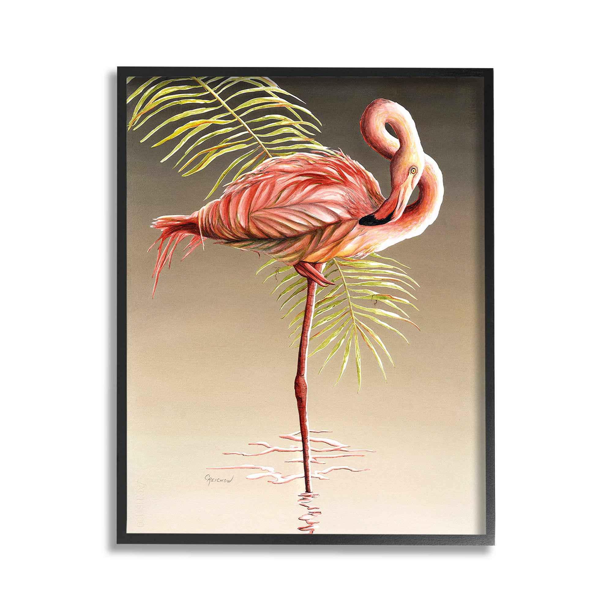 Elegant Flamingo Print on Canvas with Black Frame, 11 x 14