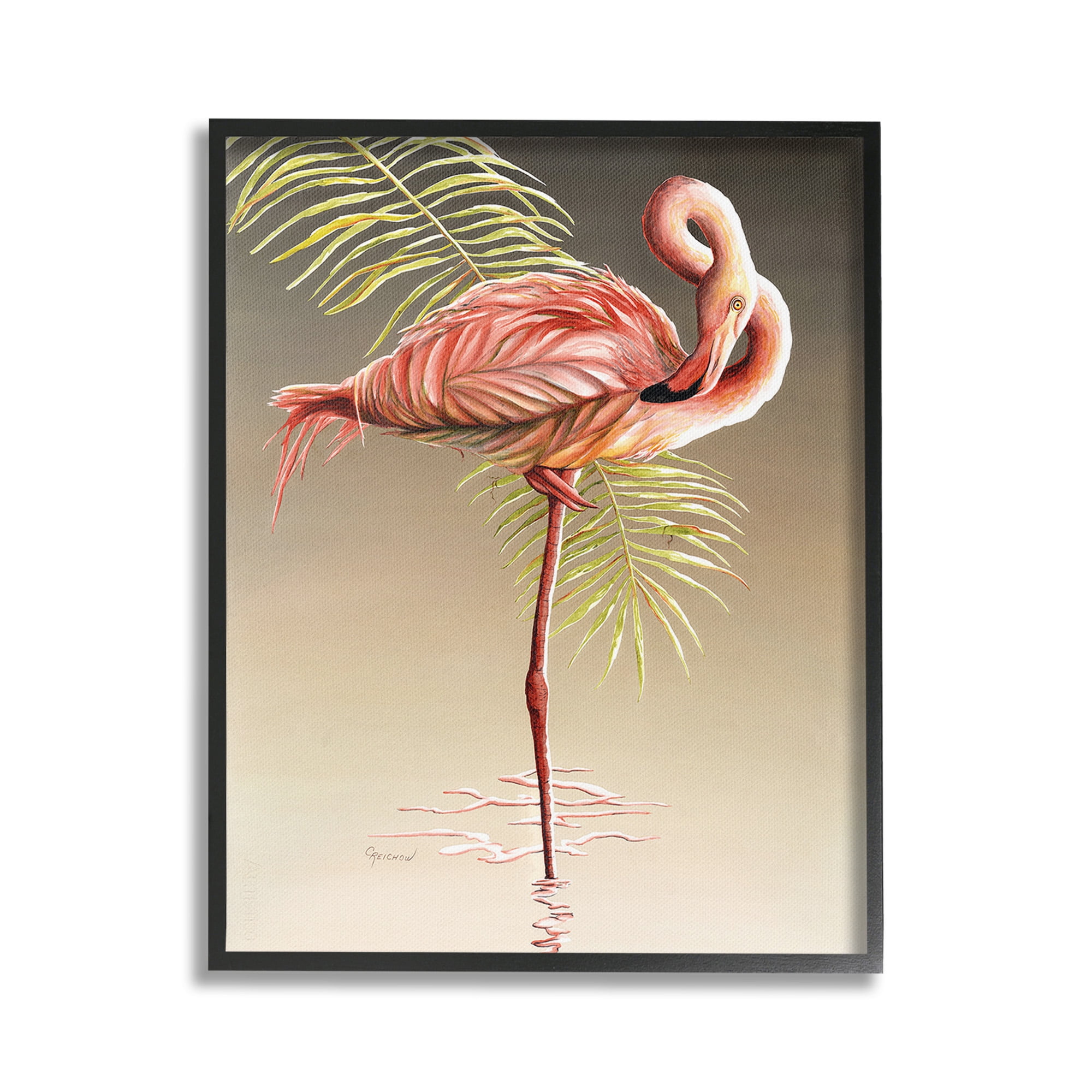 Stupell Industries Flamingo Twisting Gaze Animals & Insects Painting Black Framed Art Print Wall Art, 16 x 20