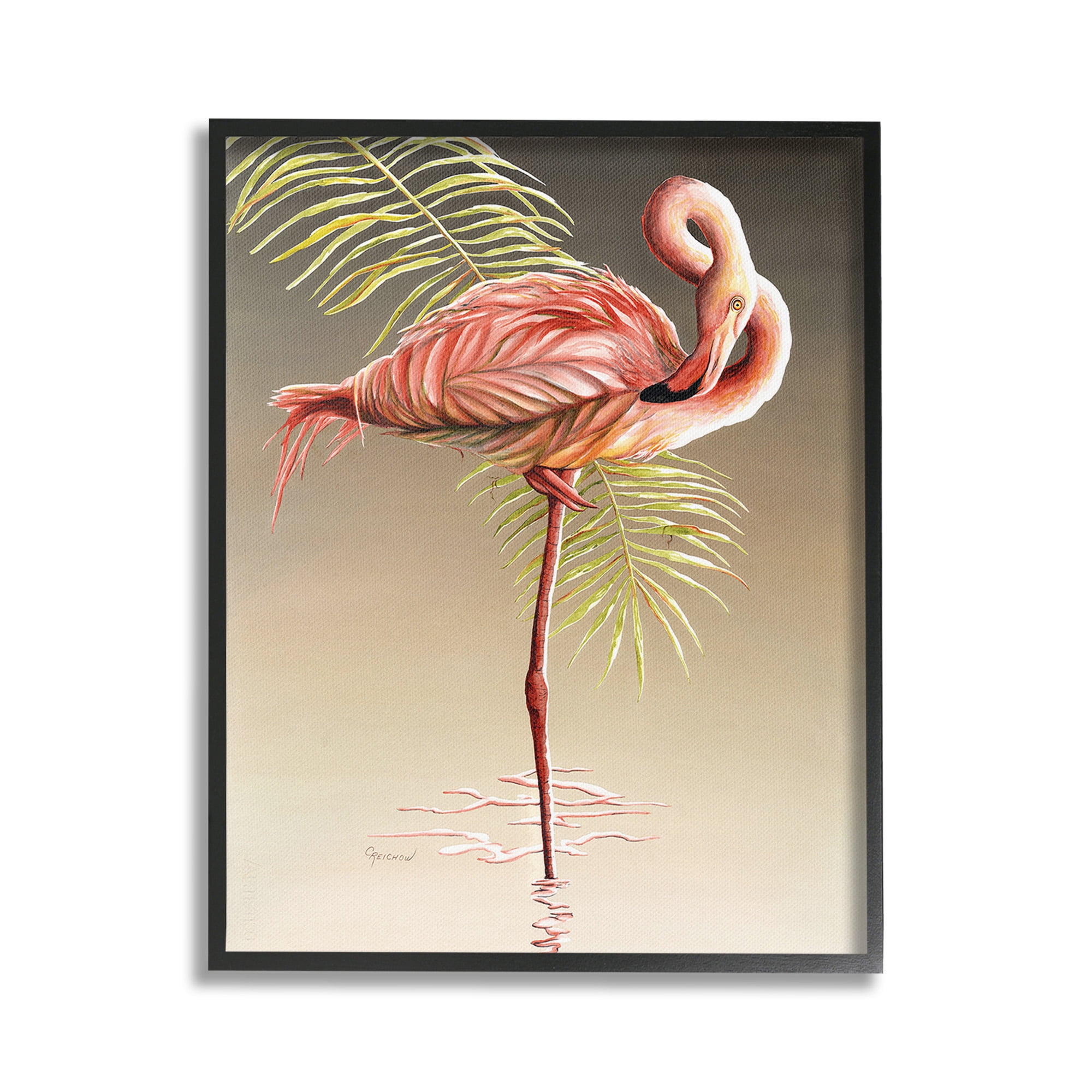 Stupell Industries Flamingo Twisting Gaze Animals & Insects Painting Black Framed Art Print Wall Art, 24 x 30