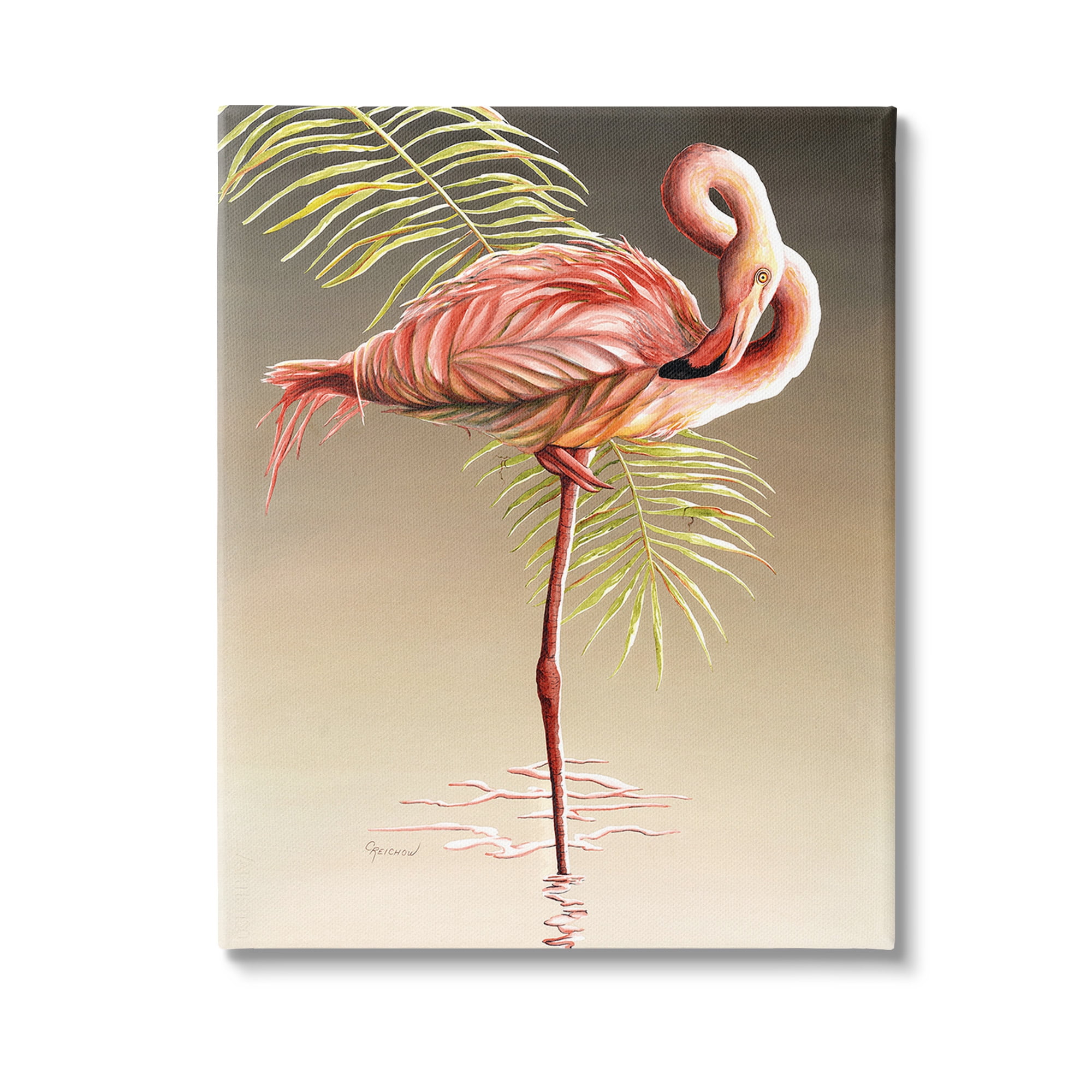 Stupell Industries Flamingo Twisting Gaze Animals & Insects Painting Gallery Wrapped Canvas Art Print Wall Art, 30 x 40