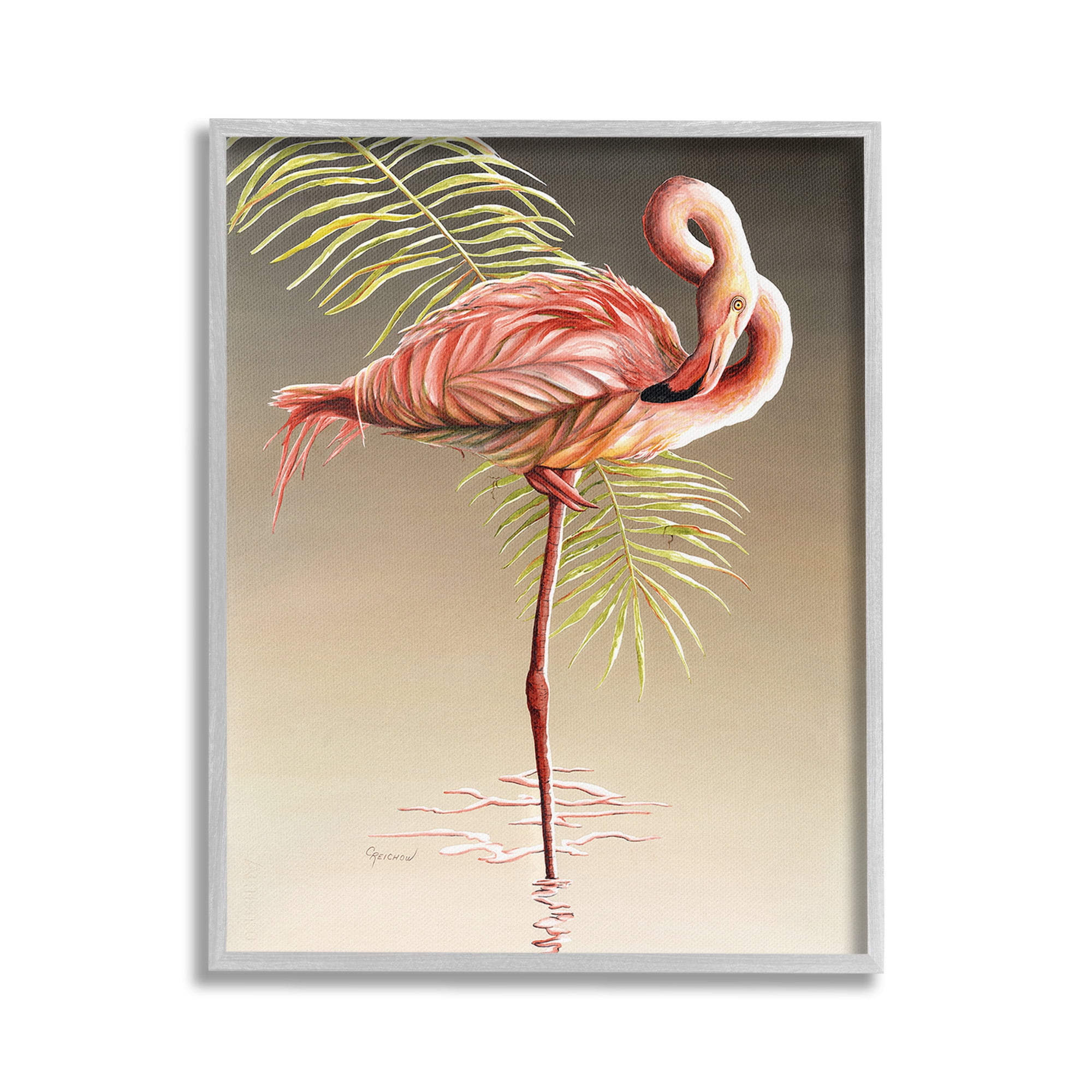 Stupell Industries Flamingo Twisting Gaze Animals & Insects Painting Gray Framed Art Print Wall Art, 16 x 20