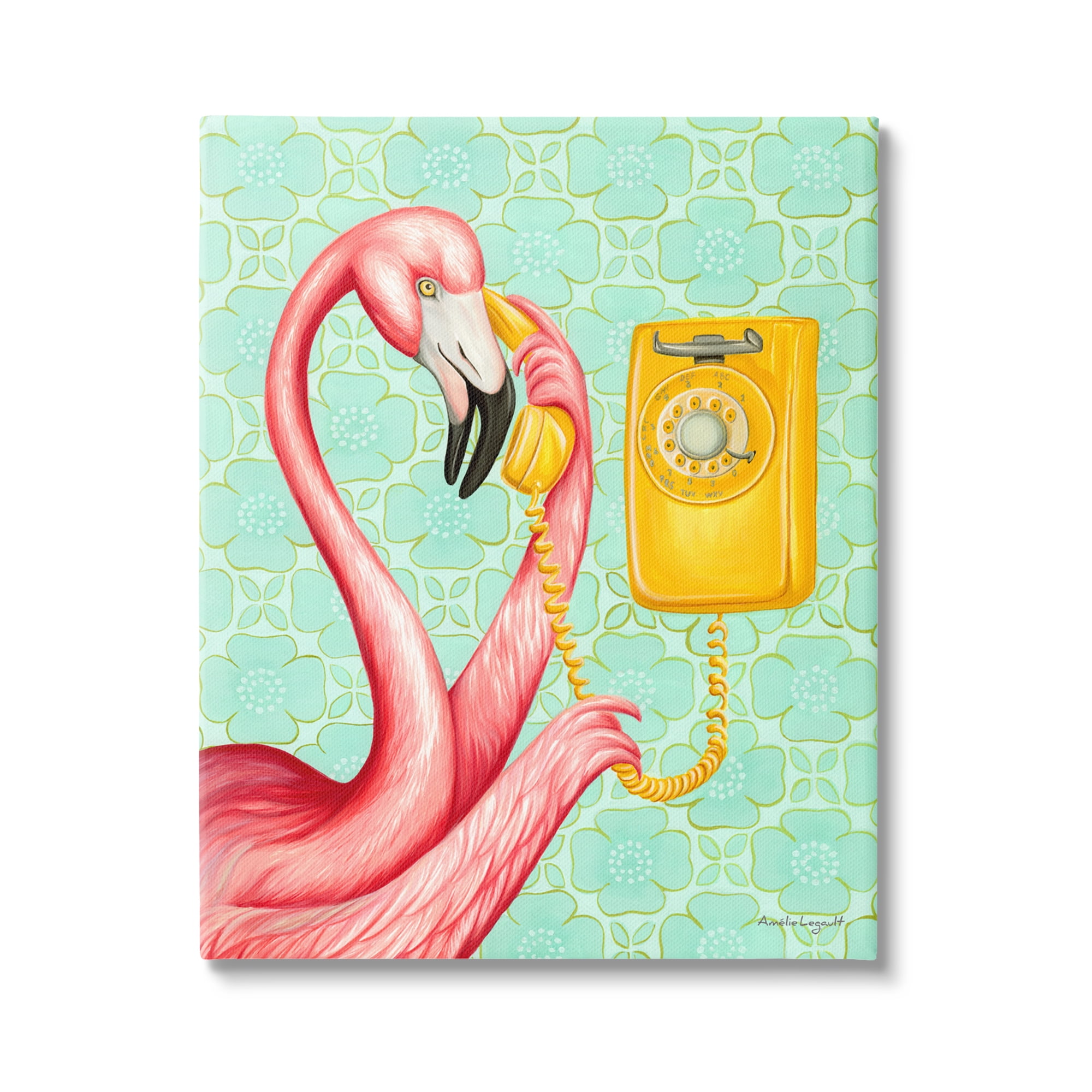 Stupell Industries Flamingo Using Retro Telephone Patterned Flower Motif Graphic Art Gallery Wrapped Canvas Print Wall Art, Design by Amelie Legault