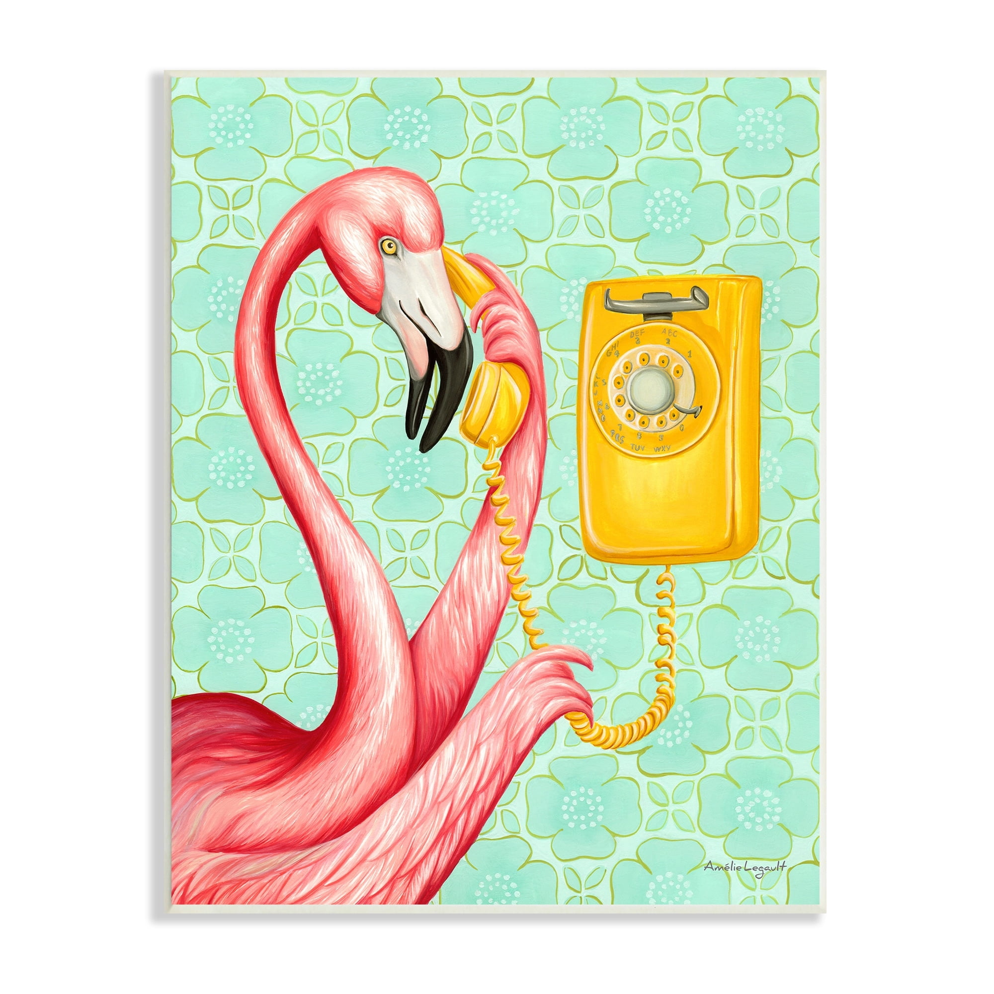 Stupell Industries Flamingo Using Retro Telephone Patterned Flower Motif Graphic Art Unframed Art Print Wall Art, Design by Amelie Legault