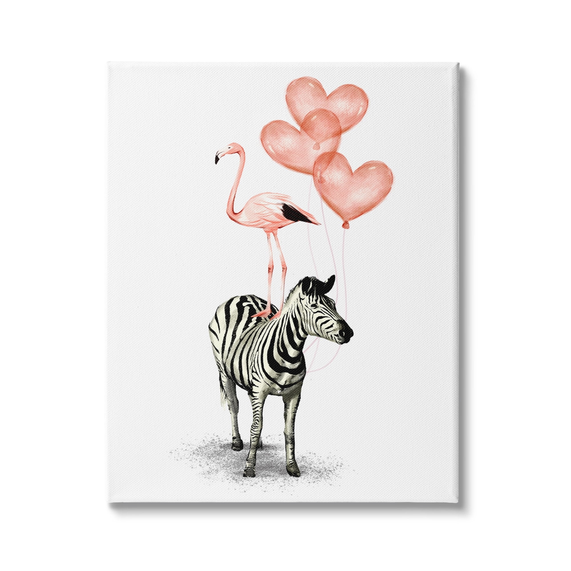 Stupell Industries Flamingo Zebra Animal Stack Pink Heart Shape Balloons, 16 x 20, Design by Ziwei Li