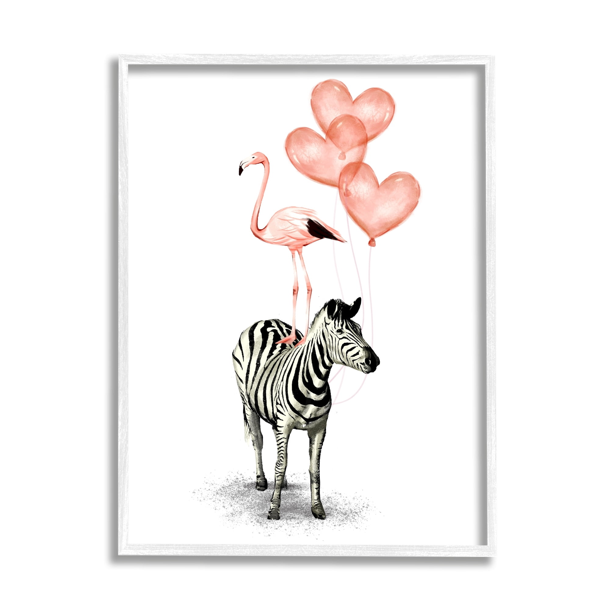 Stupell Industries Flamingo Zebra Animal Stack Pink Heart Shape Balloons, 24 x 30, Design by Ziwei Li