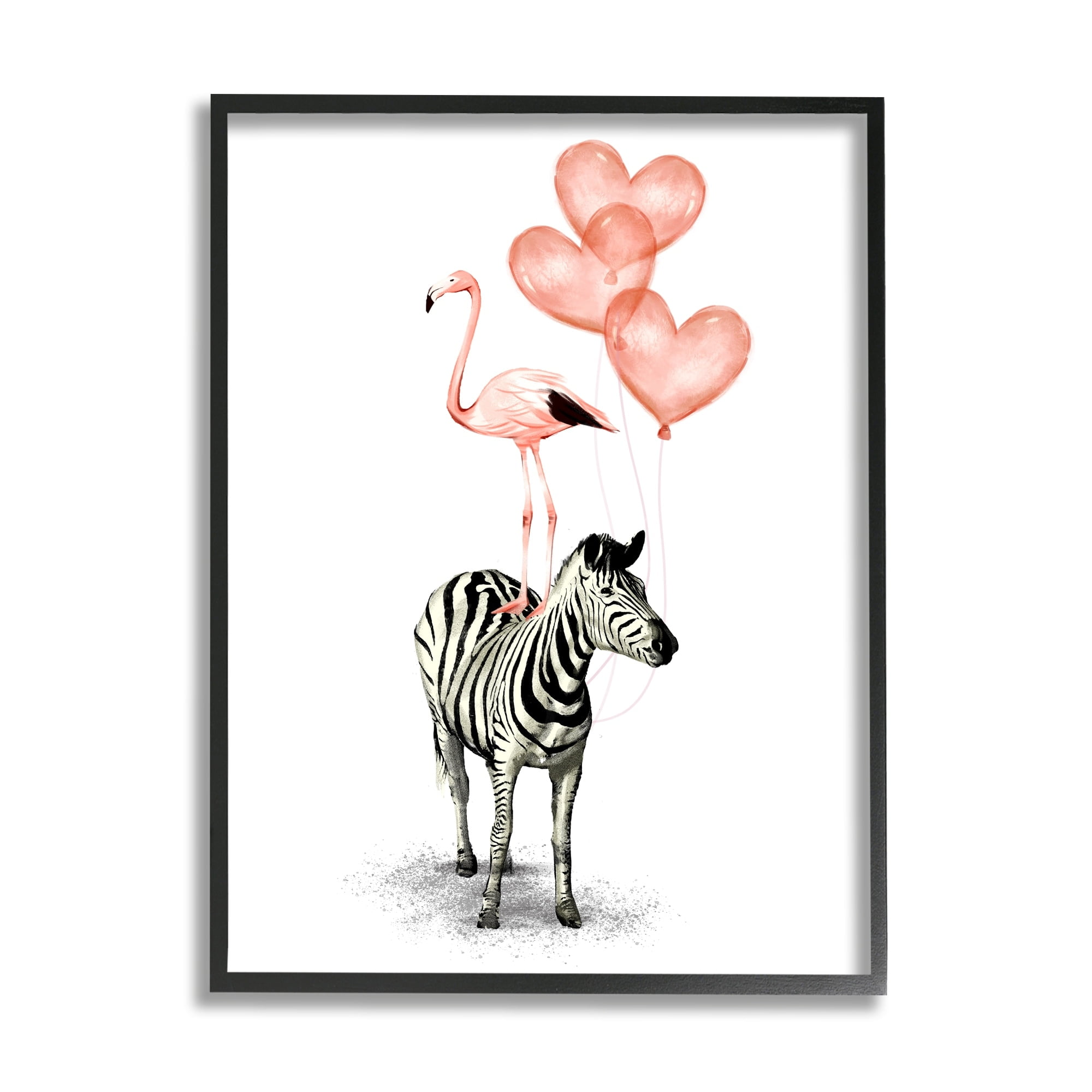 Stupell Industries Flamingo Zebra Animal Stack Pink Heart Shape Balloons, 24 x 30, Design by Ziwei Li