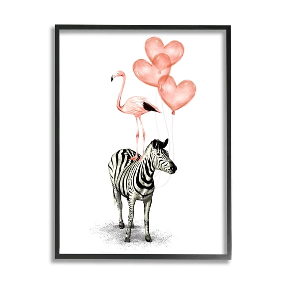 Stupell Industries Flamingo Zebra Animal Stack Pink Heart Shape Balloons, 24 x 30, Design by Ziwei Li
