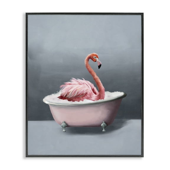 Stupell Industries Flamingo in Bathtub Bath & Laundry Painting Black Framed Art Print Wall Art, 11 x 14