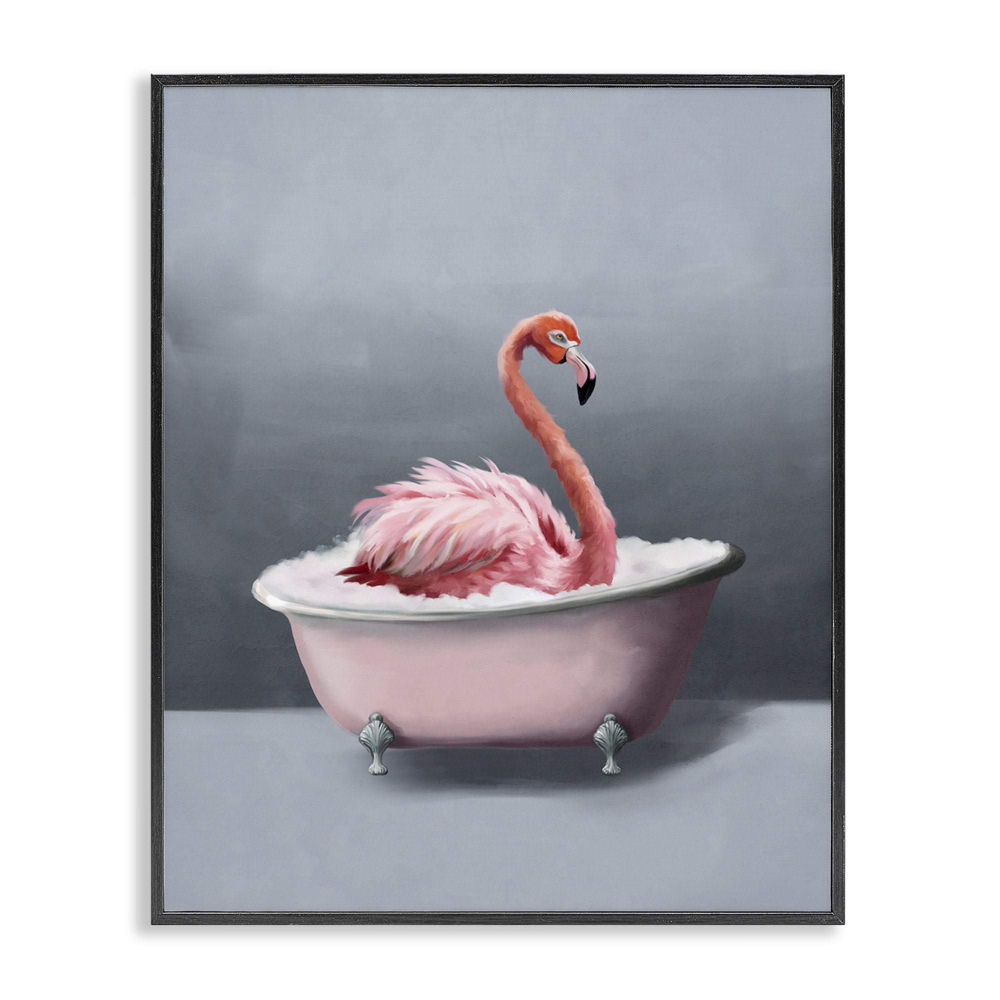 Stupell Industries Flamingo in Bathtub Bath & Laundry Painting Black Framed Art Print Wall Art, 16 x 20