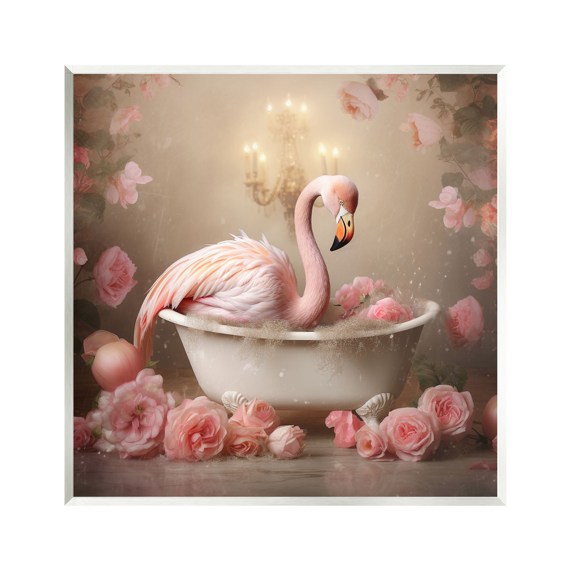 Stupell Industries Flamingo in Rose Filled Tub Animals & Insects Painting Unframed Art Print Wall Art, 12 x 12