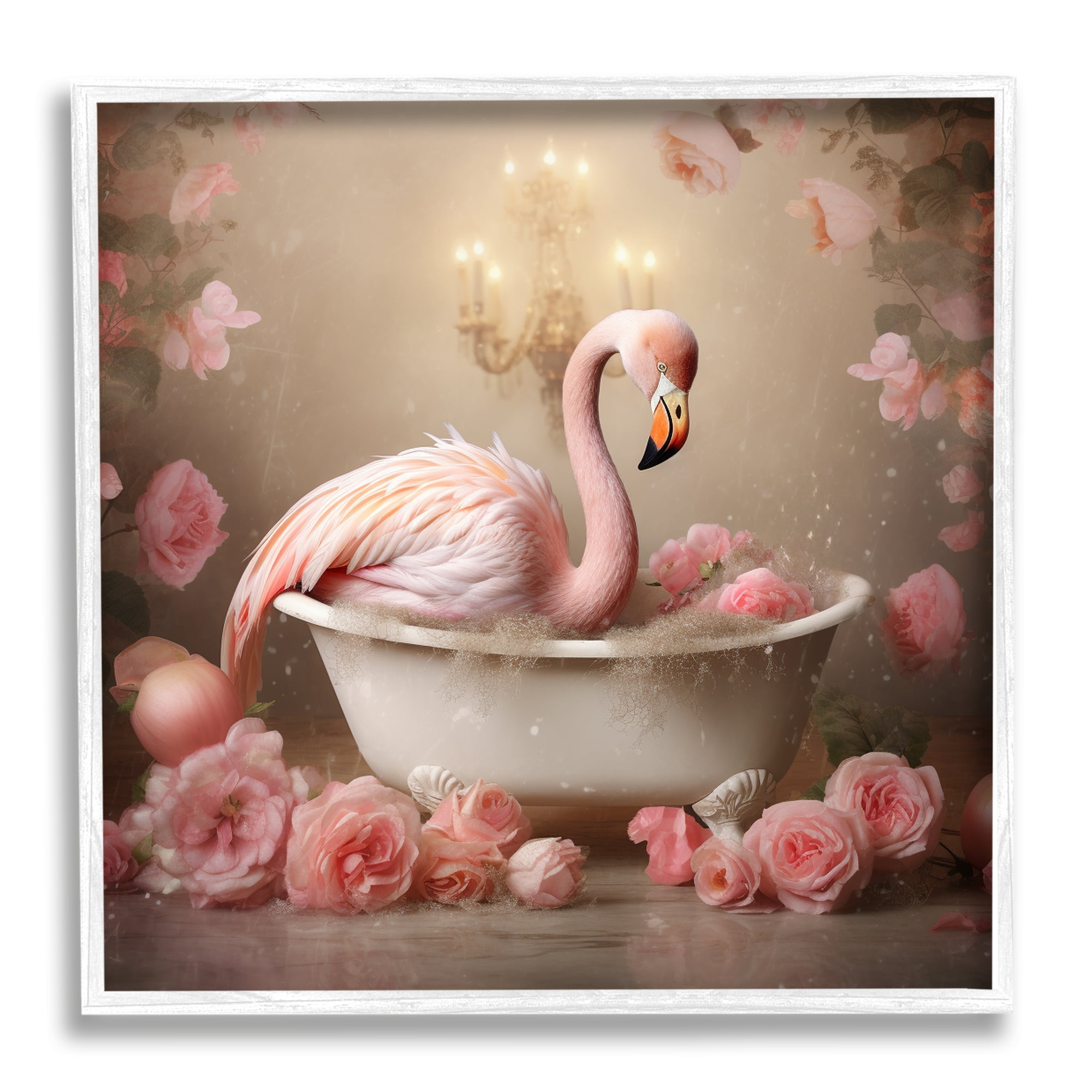 Stupell Industries Flamingo in Rose Filled Tub Animals & Insects Painting White Framed Art Print Wall Art, 24 x 24