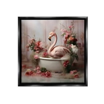 Stupell Industries Flamingo in Stately Bathroom Animals & Insects Painting Black Floater Framed Canvas Art Print Wall Art, 18 x 18