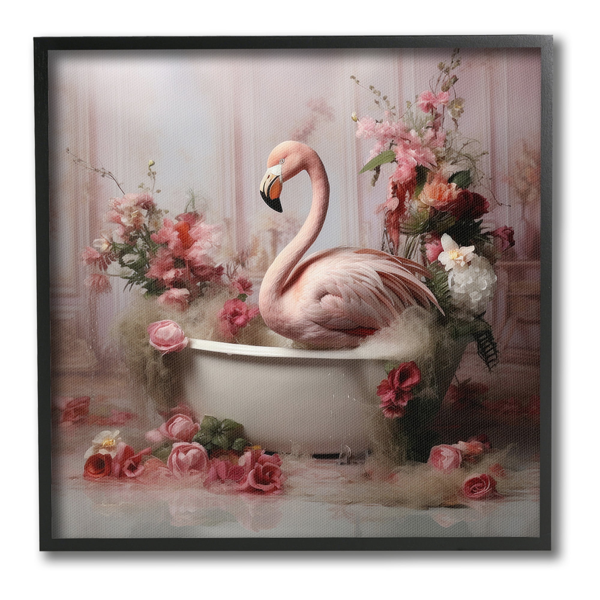 Stupell Industries Flamingo in Stately Bathroom Animals & Insects Painting Black Framed Art Print Wall Art, 17 x 17
