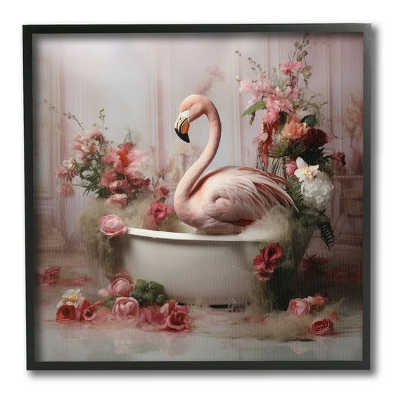 Stupell Industries Flamingo in Stately Bathroom Animals & Insects Painting Black Framed Art Print Wall Art, 24 x 24