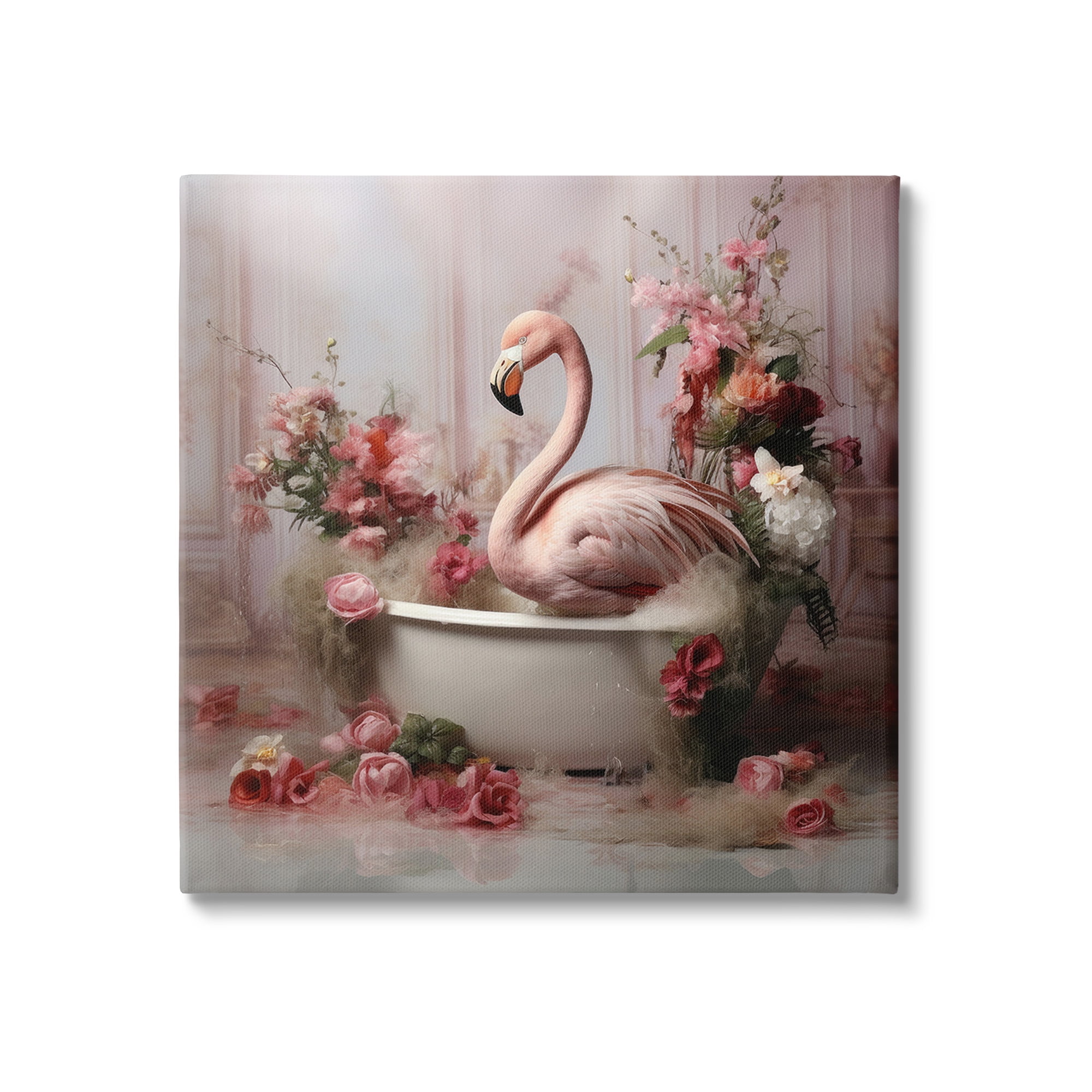 Stupell Industries Flamingo in Stately Bathroom Animals & Insects Painting Gallery Wrapped Canvas Art Print Wall Art, 30 x 30
