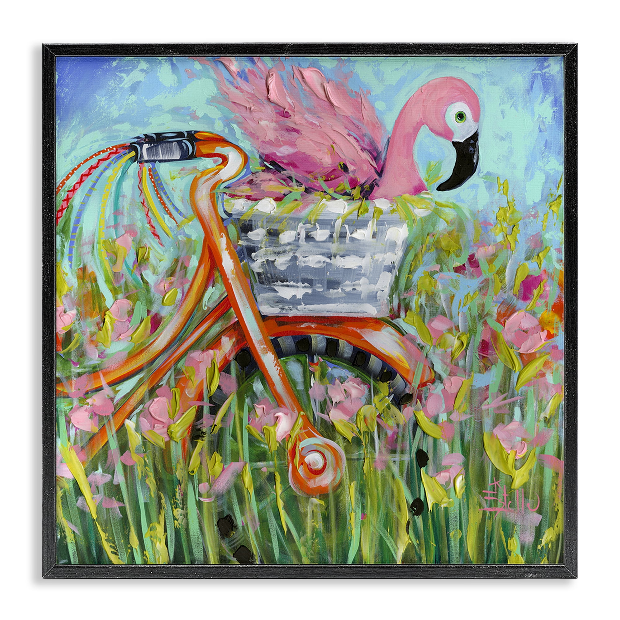 Stupell Industries Flamingo's Free Bicycle Ride Black Framed Giclee Art, design by Estelle Grengs
