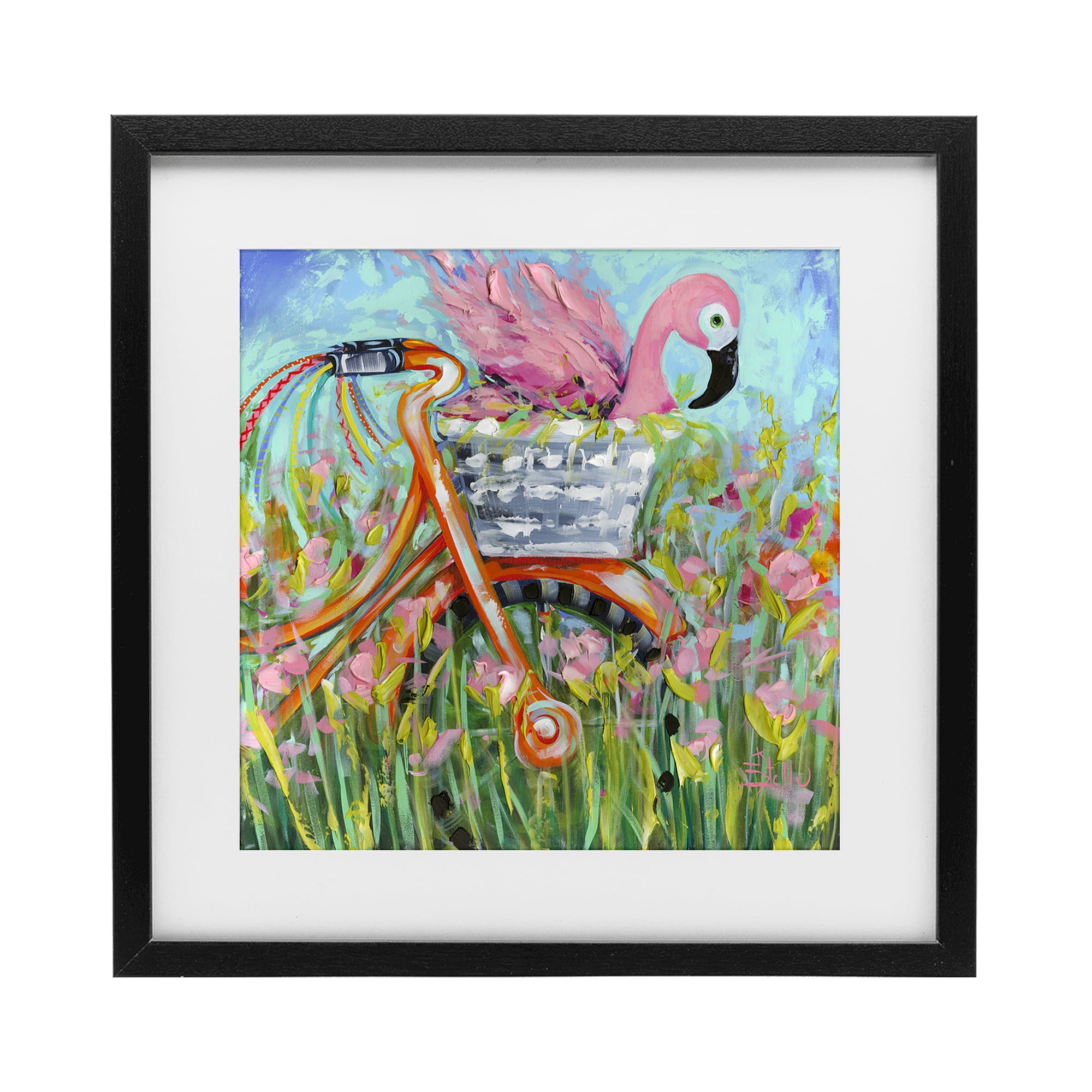 Stupell Industries Flamingo's Free Bicycle Ride Black Framed Print Under Glass, design by Estelle Grengs