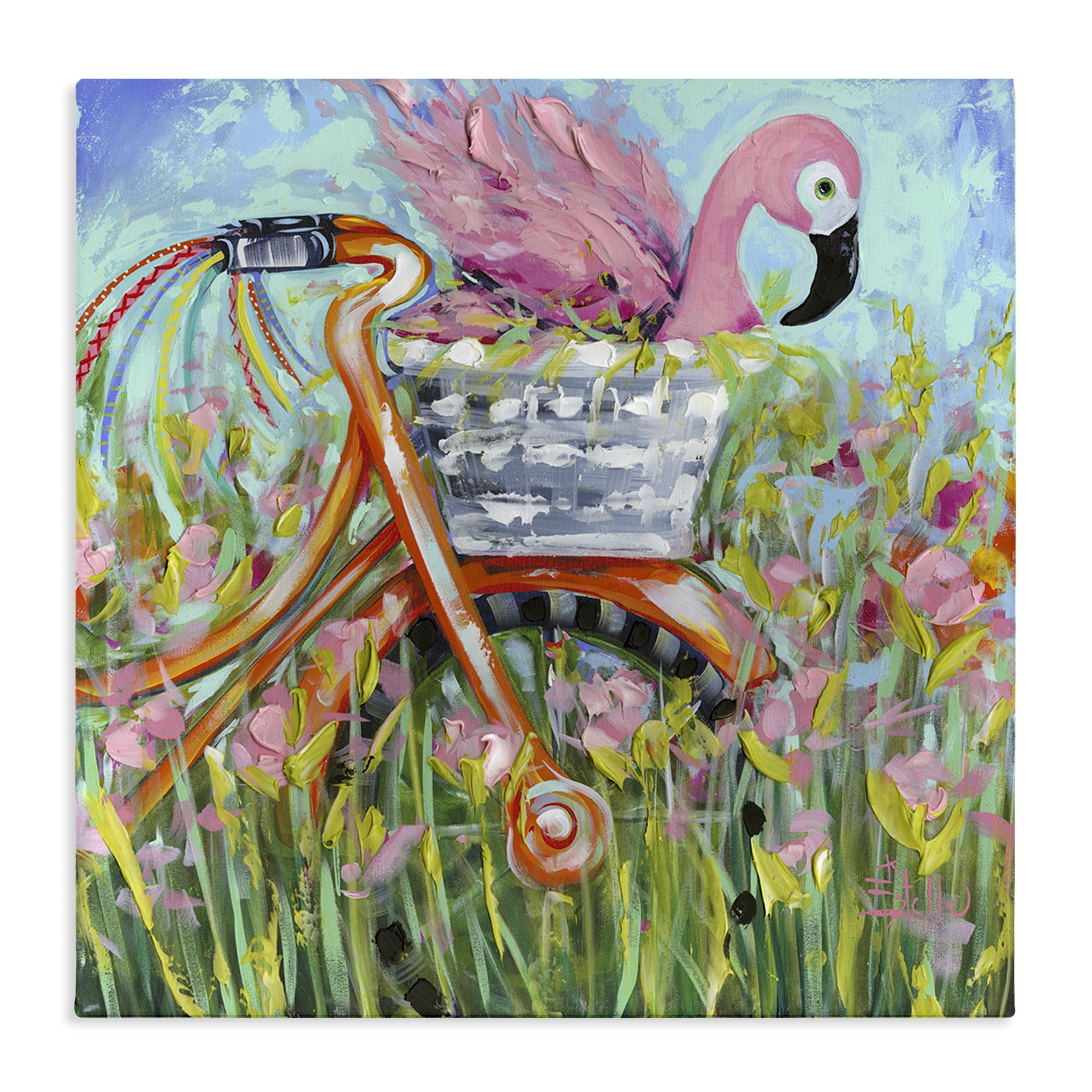 Stupell Industries Flamingo's Free Bicycle Ride Canvas Wall Art, design by Estelle Grengs