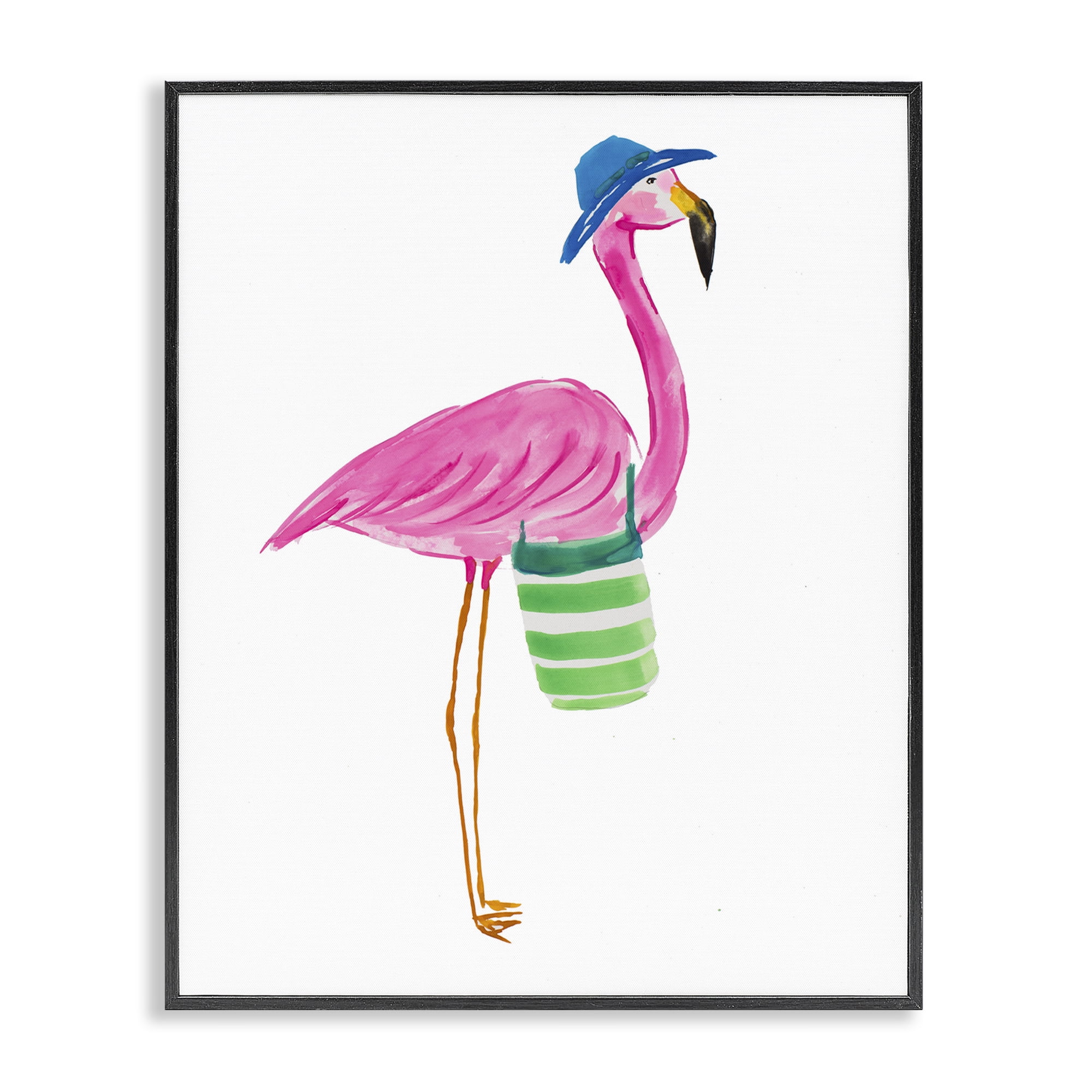 Stupell Industries Flamingo with Beach Bag Animals & Insects Painting Black Framed Art Print Wall Art, 24 x 30