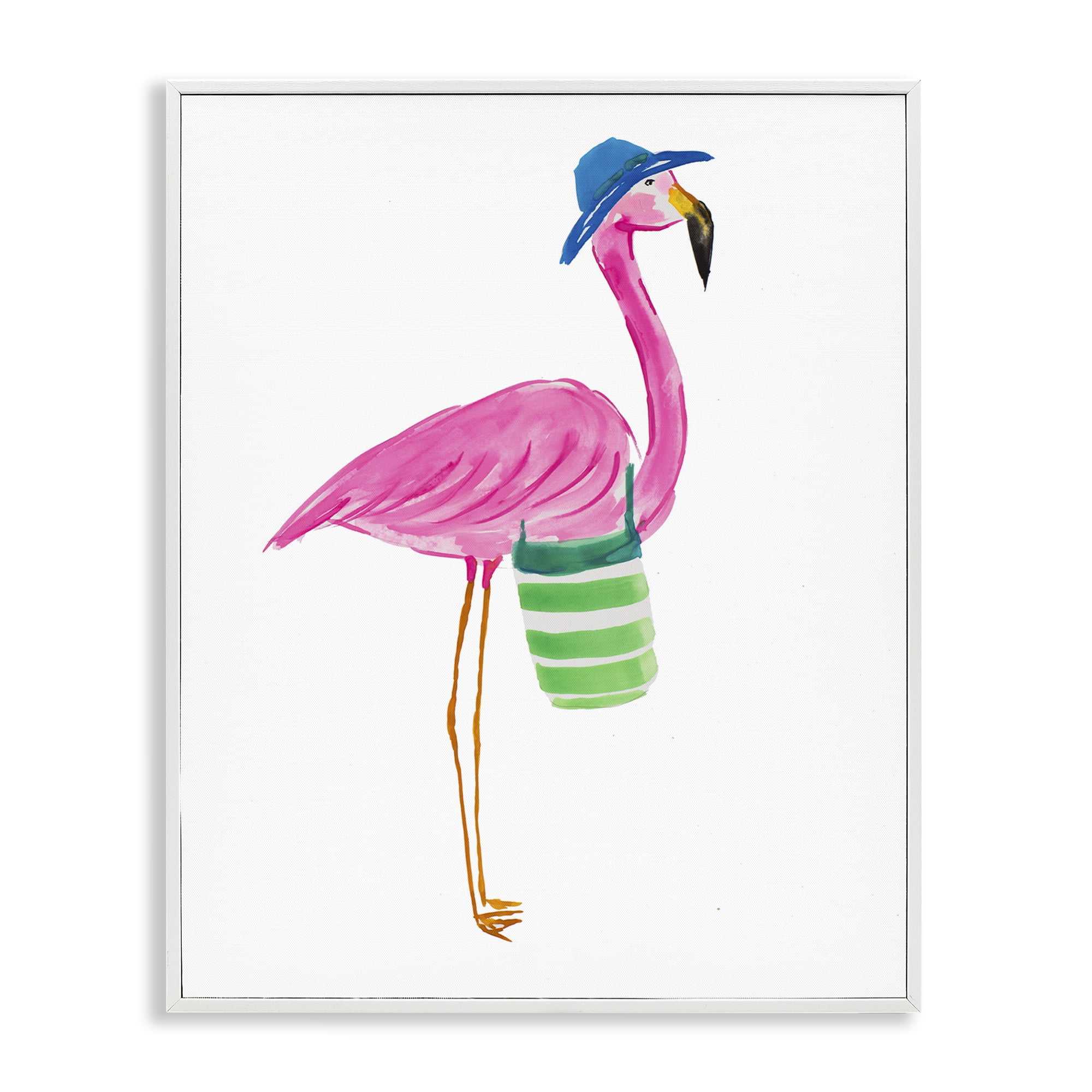 Stupell Industries Flamingo with Beach Bag Animals & Insects Painting White Framed Art Print Wall Art, 16 x 20