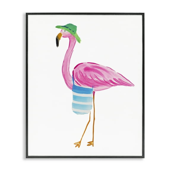 Stupell Industries Flamingo with Beach Tote Animals & Insects Painting Black Framed Art Print Wall Art, 11 x 14