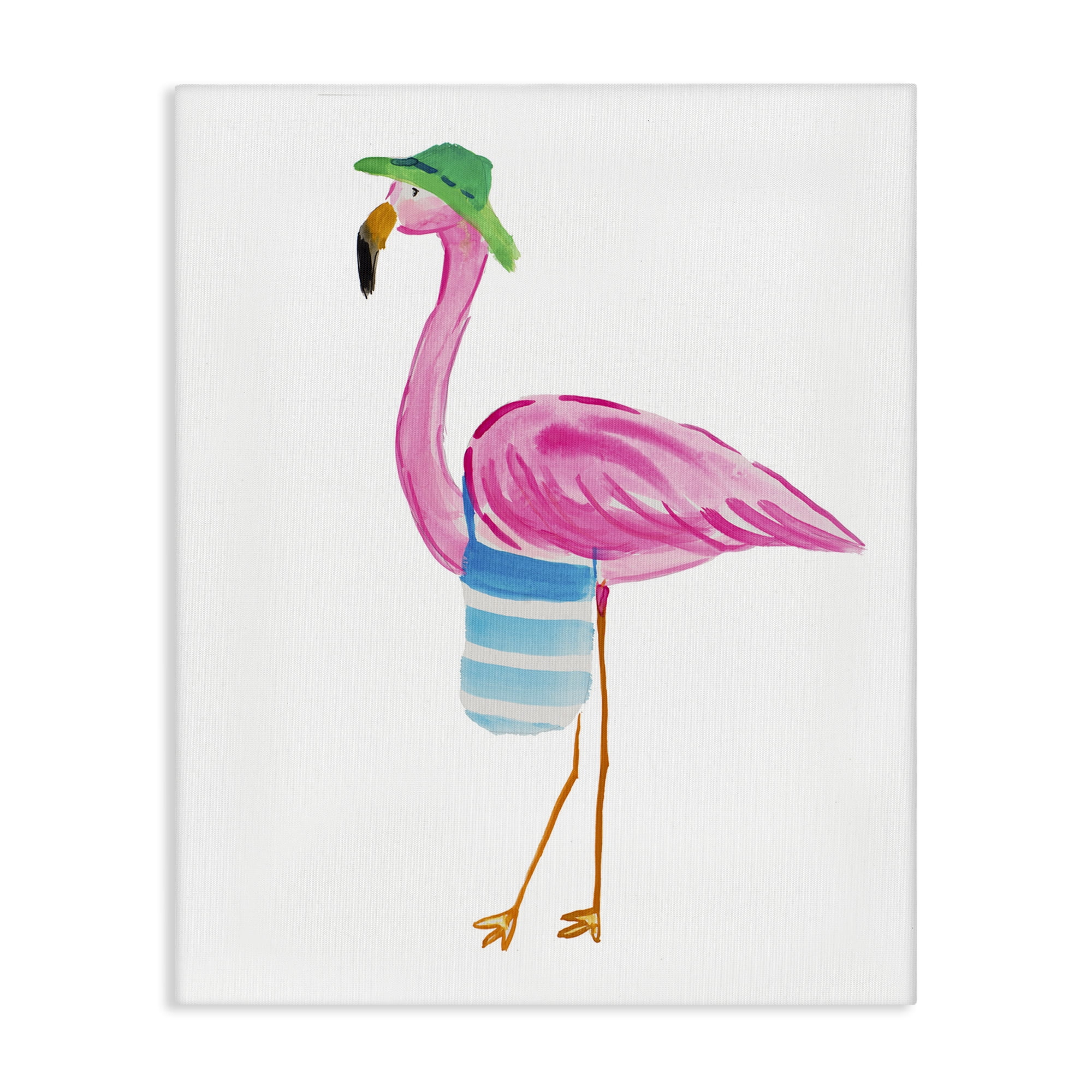 Large Pink Flamingo with Green Hat Canvas Wall Art