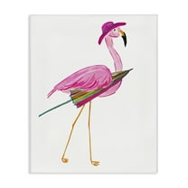 Stupell Industries Flamingo with Beach Umbrella Animals & Insects Painting Gallery Wrapped Canvas Art Print Wall Art, 16 x 20
