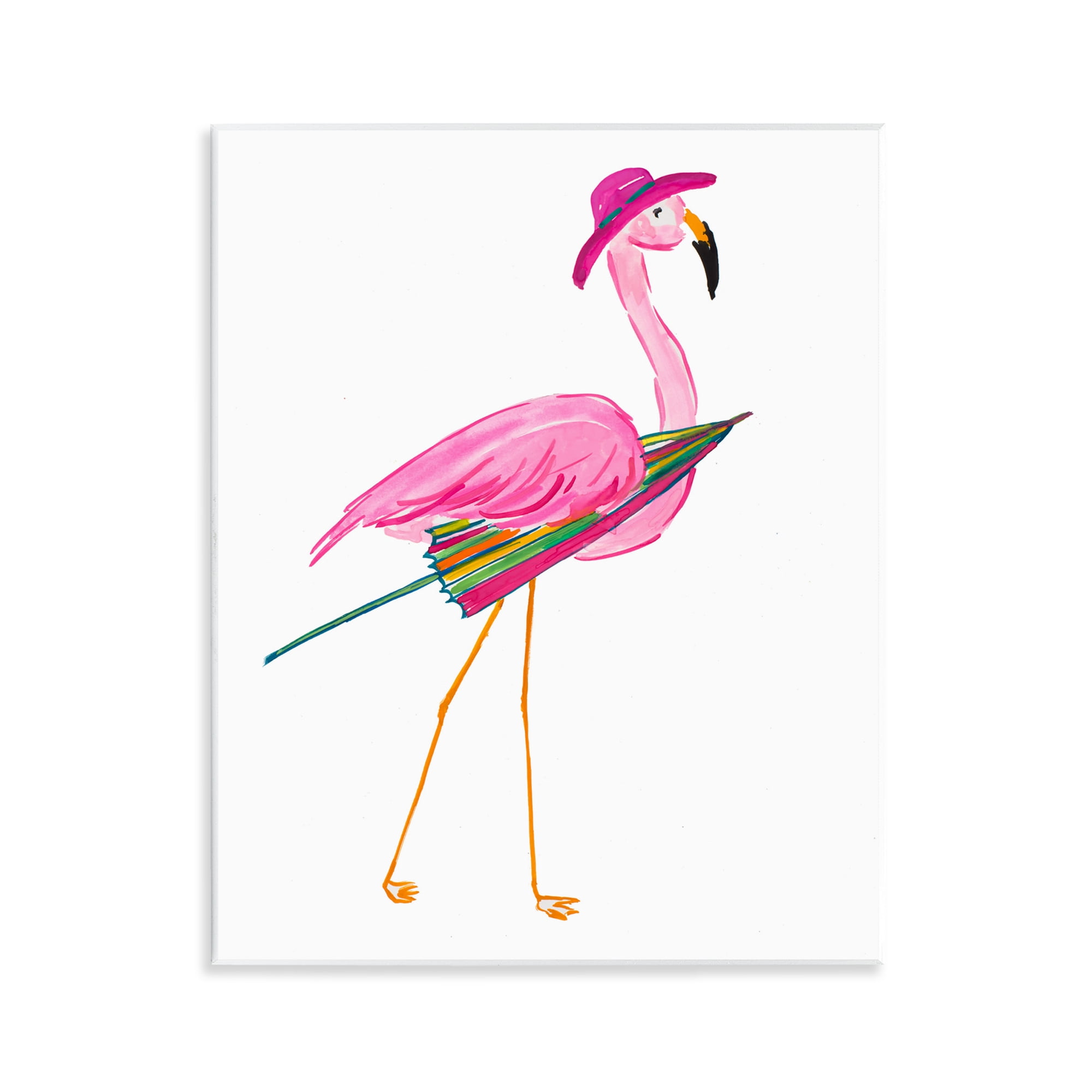 Stupell Industries Flamingo with Beach Umbrella Animals & Insects Painting Unframed Art Print Wall Art, 11 x 14