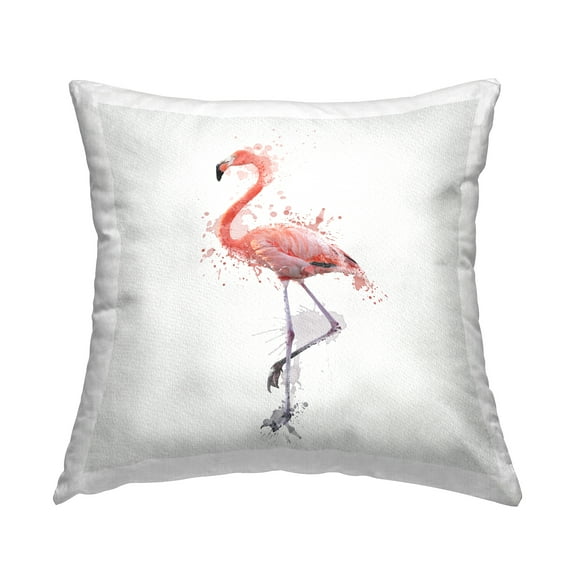 Stupell Industries Flamingo with Pink Splash Square Decorative Printed Throw Pillow, 18 x 18