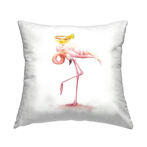 Stupell Industries Flamingo with Tropical Cocktail Square Decorative Printed Throw Pillow, 18 x 18,